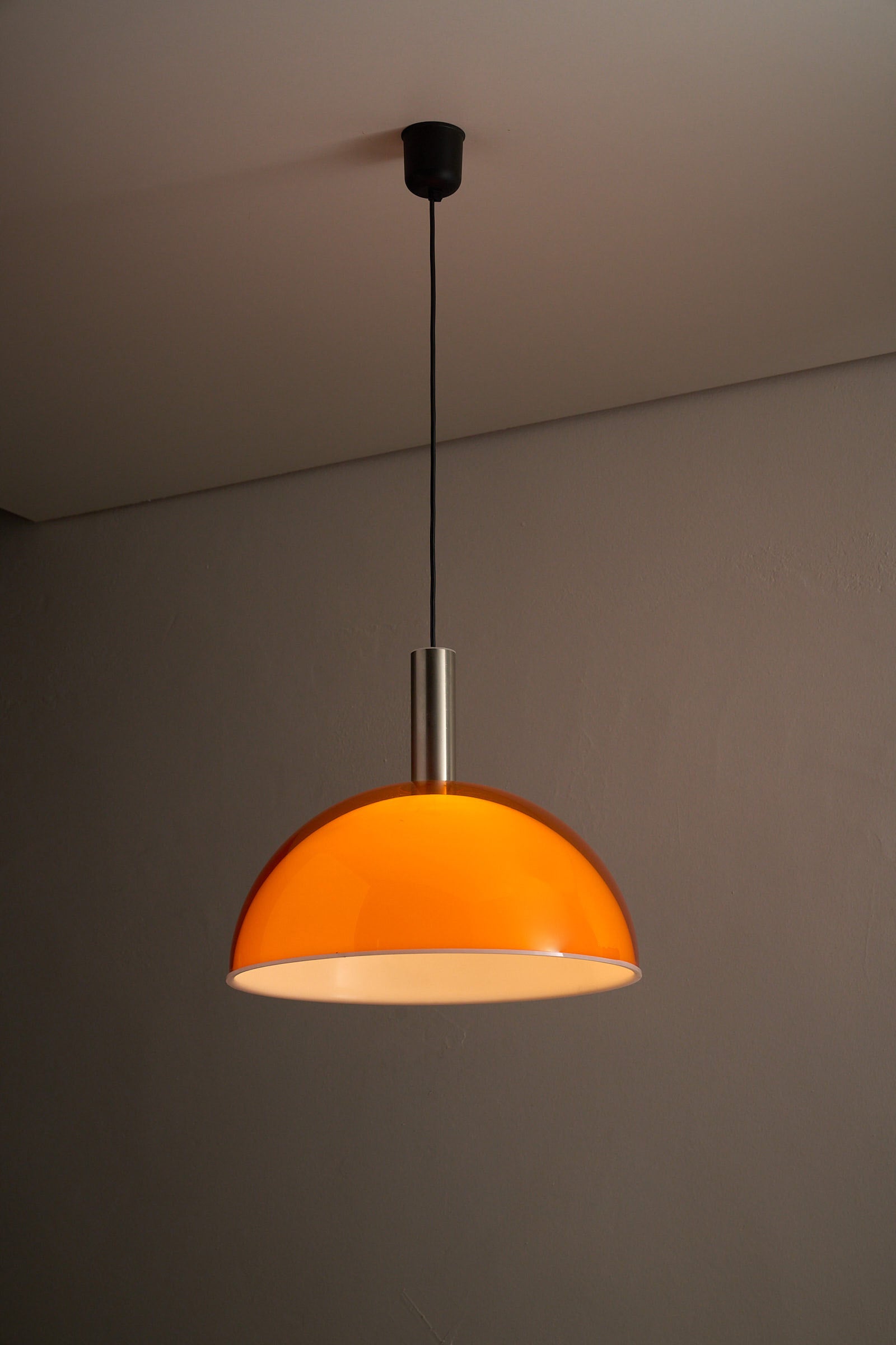 Ceiling Lamp with Double Acrylic Shade in Orange and White, featuring a translucent orange shade and white inner diffuser.
