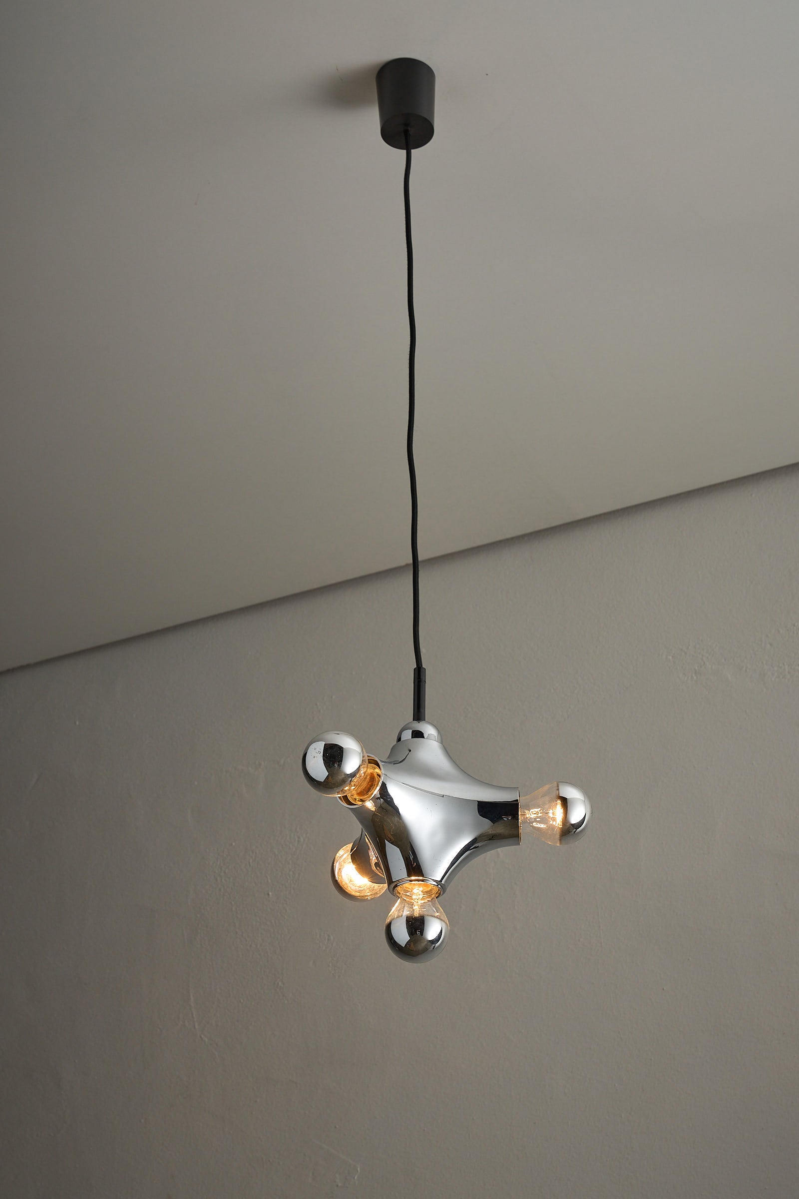 Rare Cosack 'Gemini' Space Age Chrome Pendant Lamp showcasing sculptural design and reflective chrome finish.