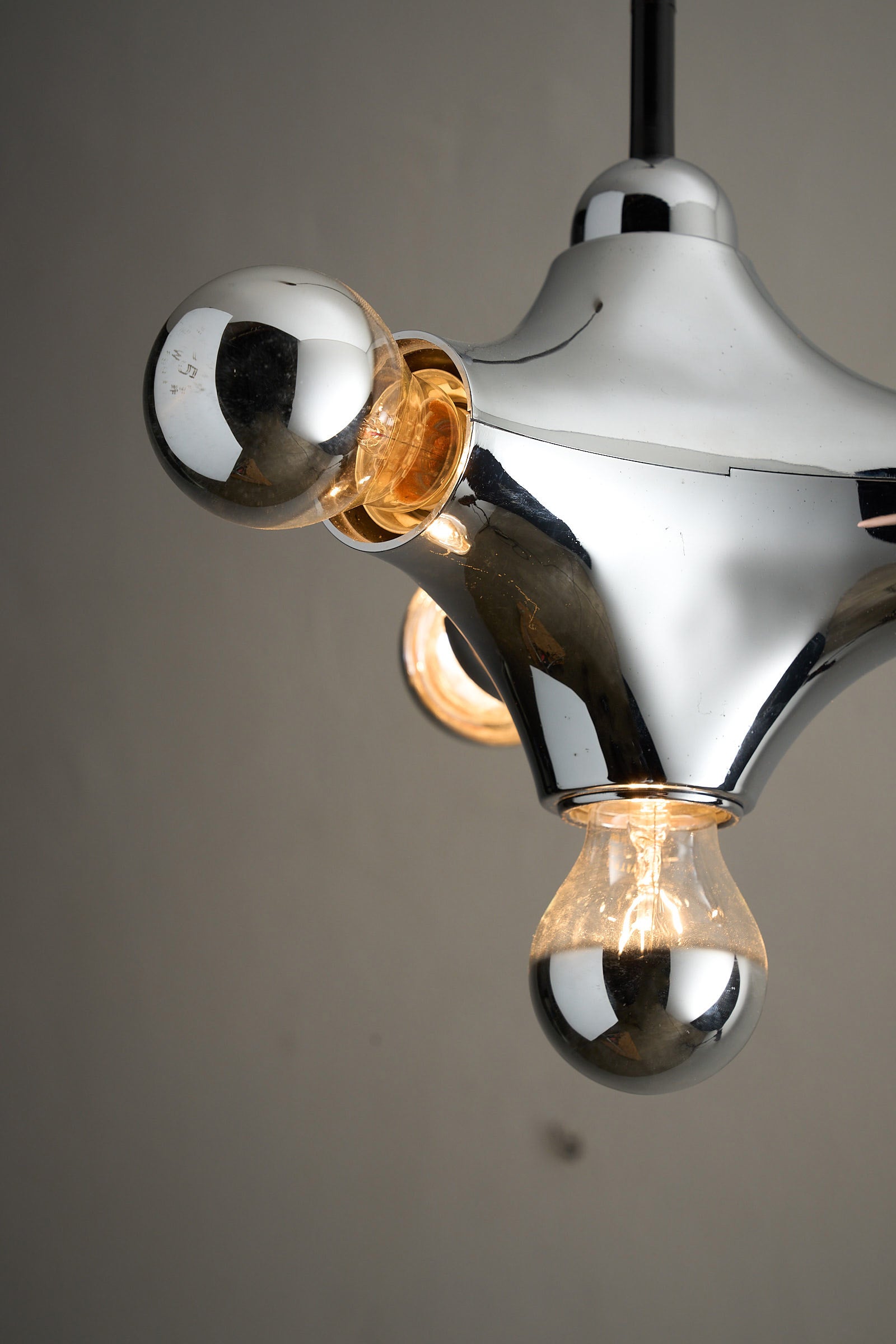 Rare Cosack 'Gemini' Space Age Chrome Pendant Lamp showcasing its sculptural chrome design and vintage aesthetic.