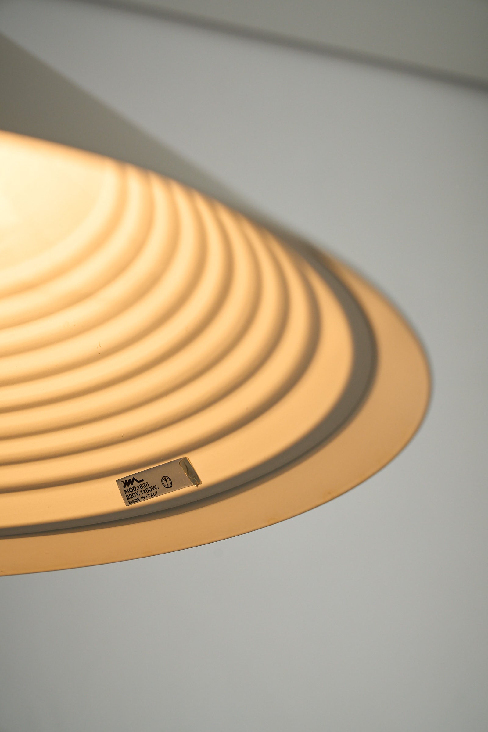 Martinelli Luce Model 1836 Conical Pendant Lamp inner ribbed shade detail