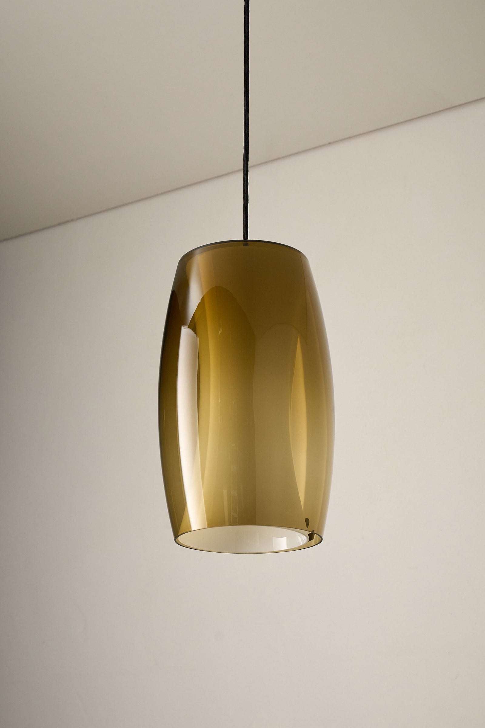 Jo Hammerborg 'Radius' Pendant Lamp for Fog&Mørup featuring smoky golden-brown mouth-blown glass design.