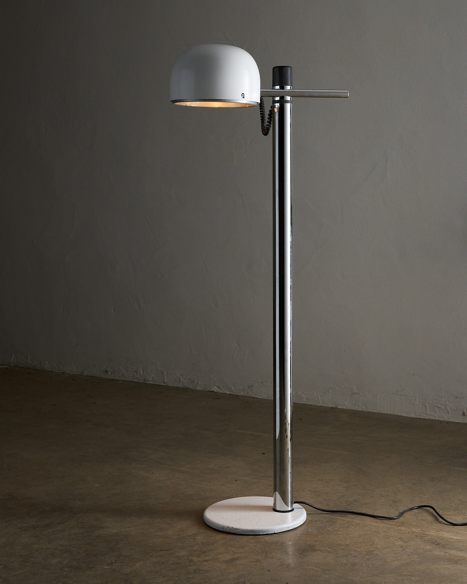 Chrome&White Floor Lamp by Enrique Franch for Metalarte Spain with adjustable shade and chrome base.