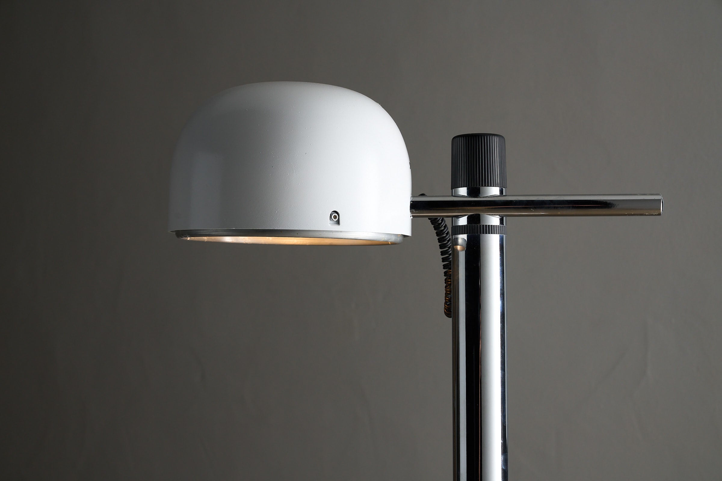 Chrome&White Floor Lamp by Enrique Franch for Metalarte Spain with adjustable hemispherical shade.