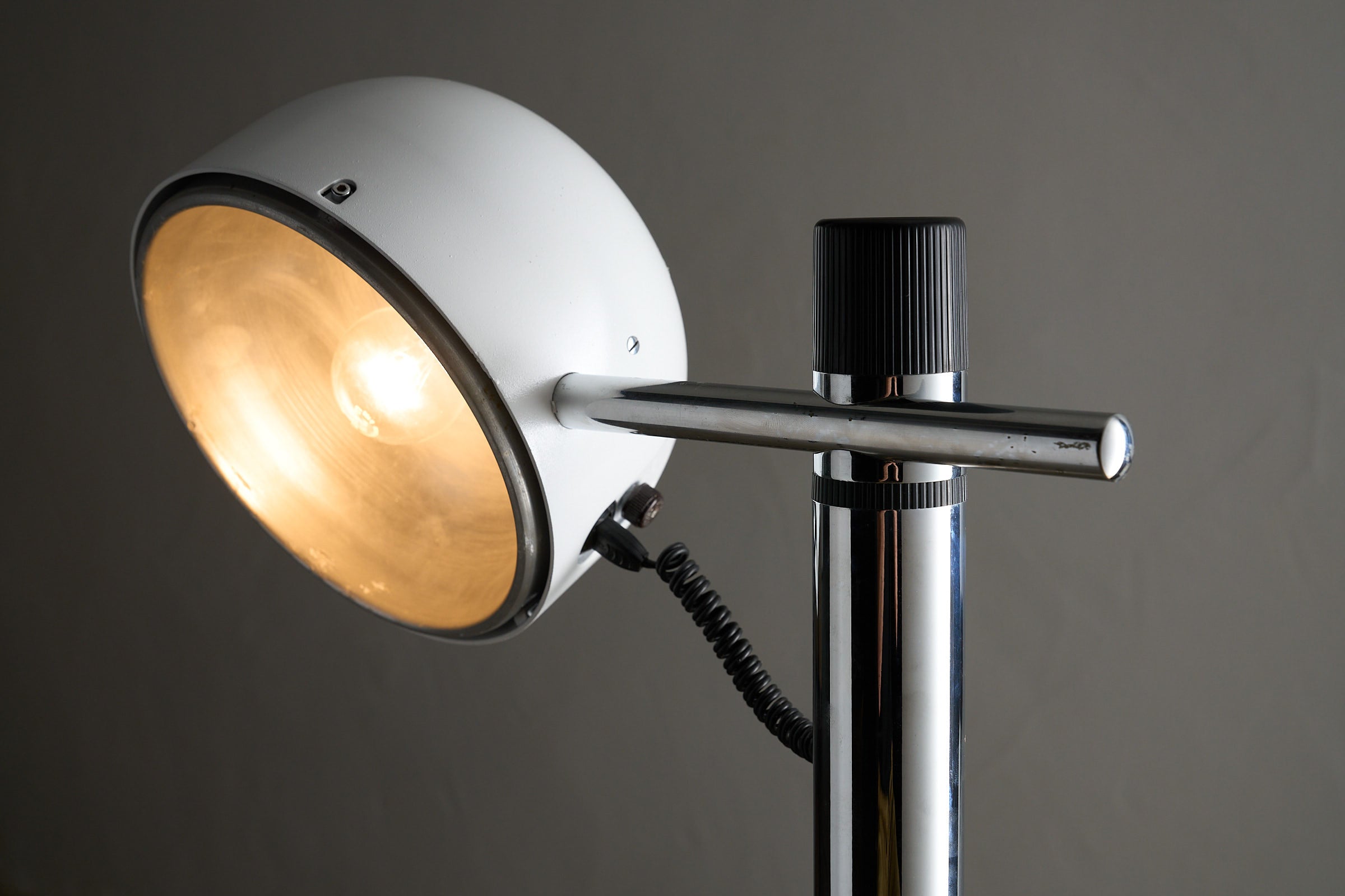 Chrome&White Floor Lamp by Enrique Franch for Metalarte Spain with adjustable hemispherical shade.