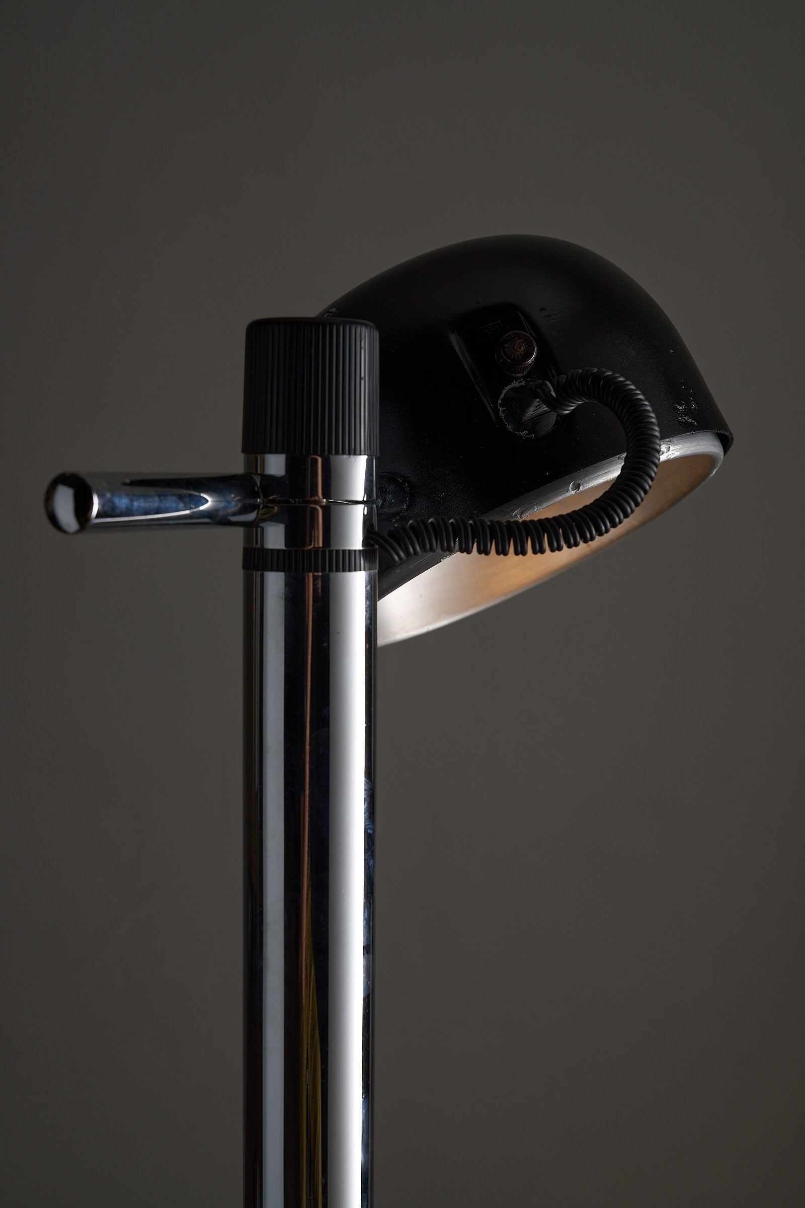 Chrome&Black Floor Lamp By Enrique Franch for Metalarte Spain with adjustable shade and coiled cord.