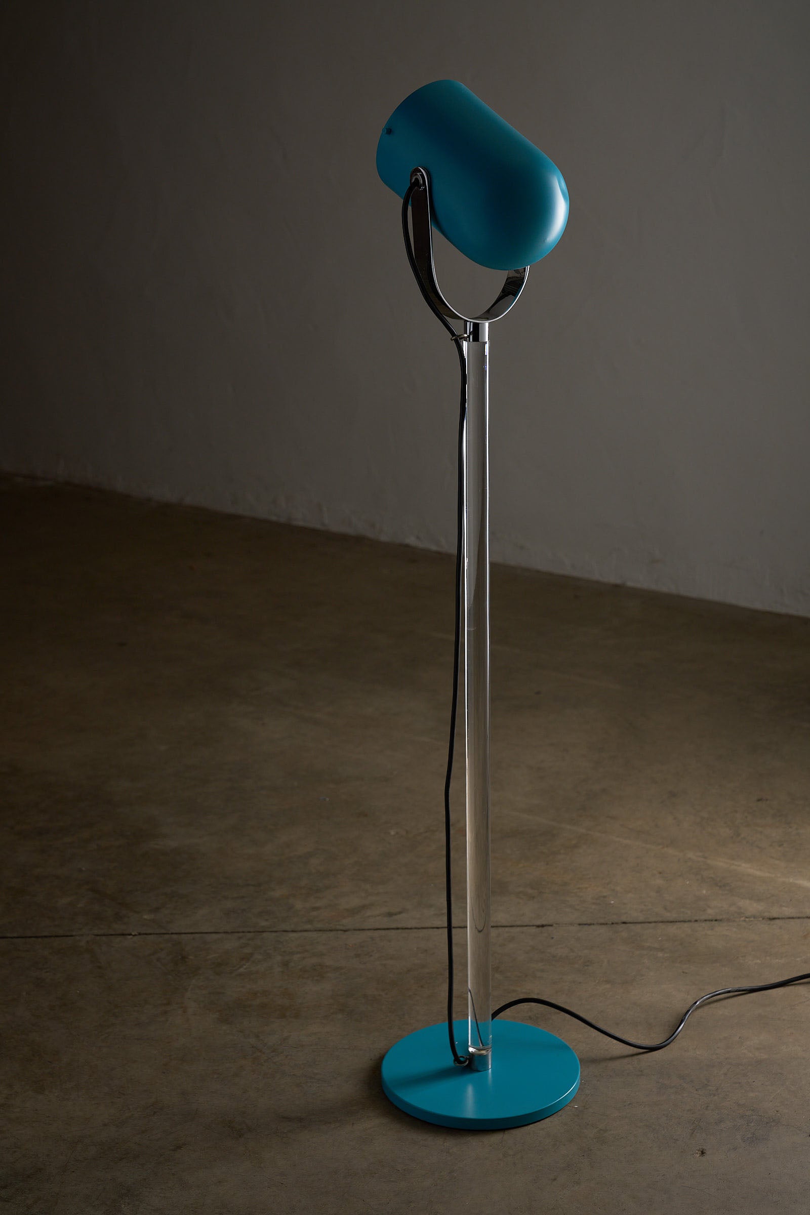 Turquoise Floor Lamp with Plexi Stem by Cosack featuring a transparent plexiglass stem and vibrant turquoise shade.