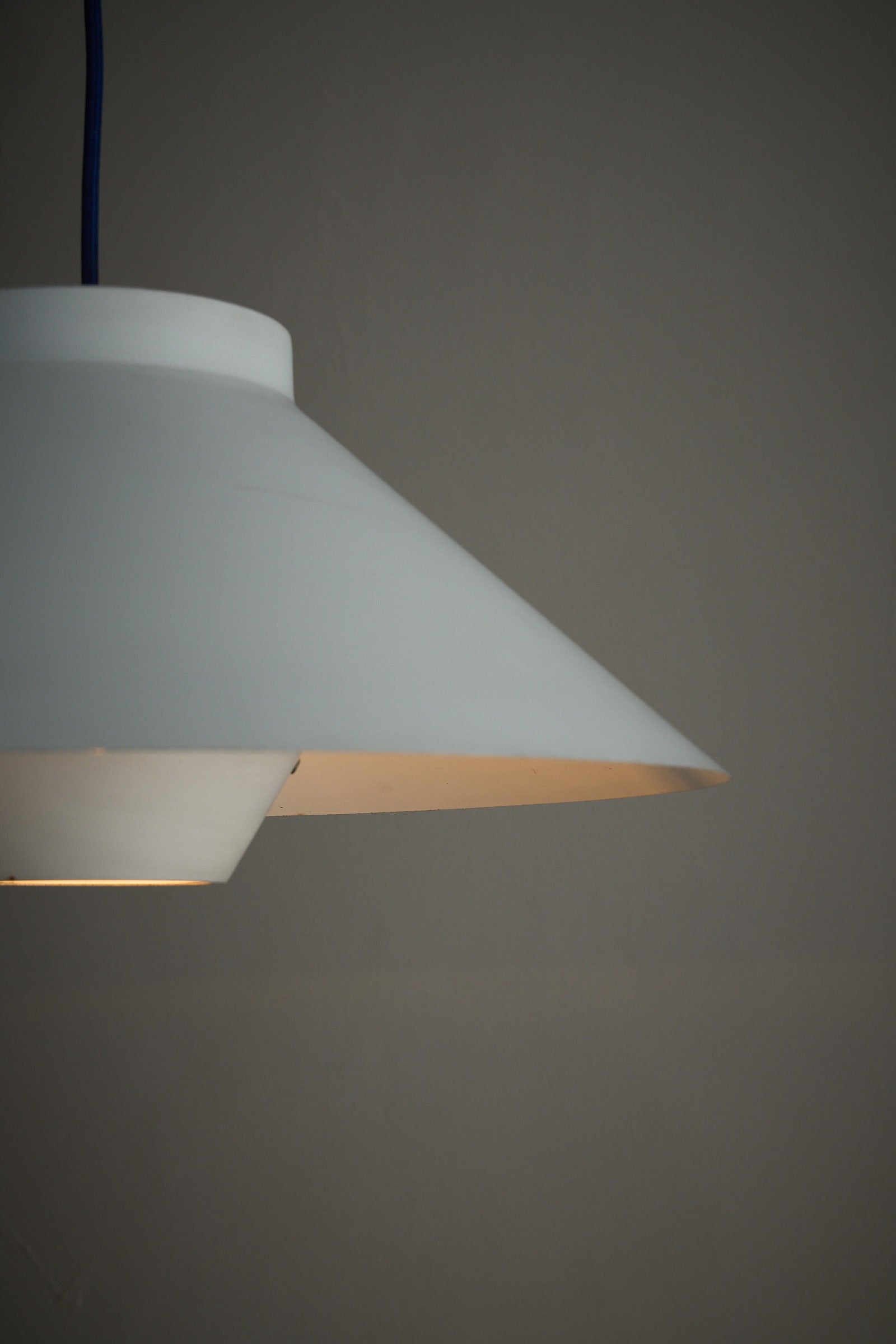 1960s Functionalist Layered Pendant Lamp in Matte White showcasing layered shades and recessed glare shield.