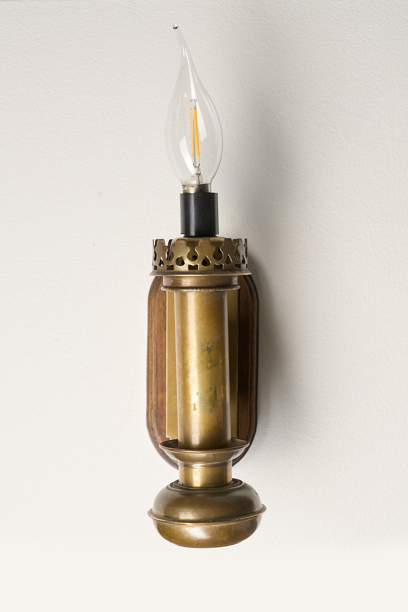 Pair Of Brass And Wood Wall Sconces With Crown Gallery, neoclassical brass wall lights mounted on wood.