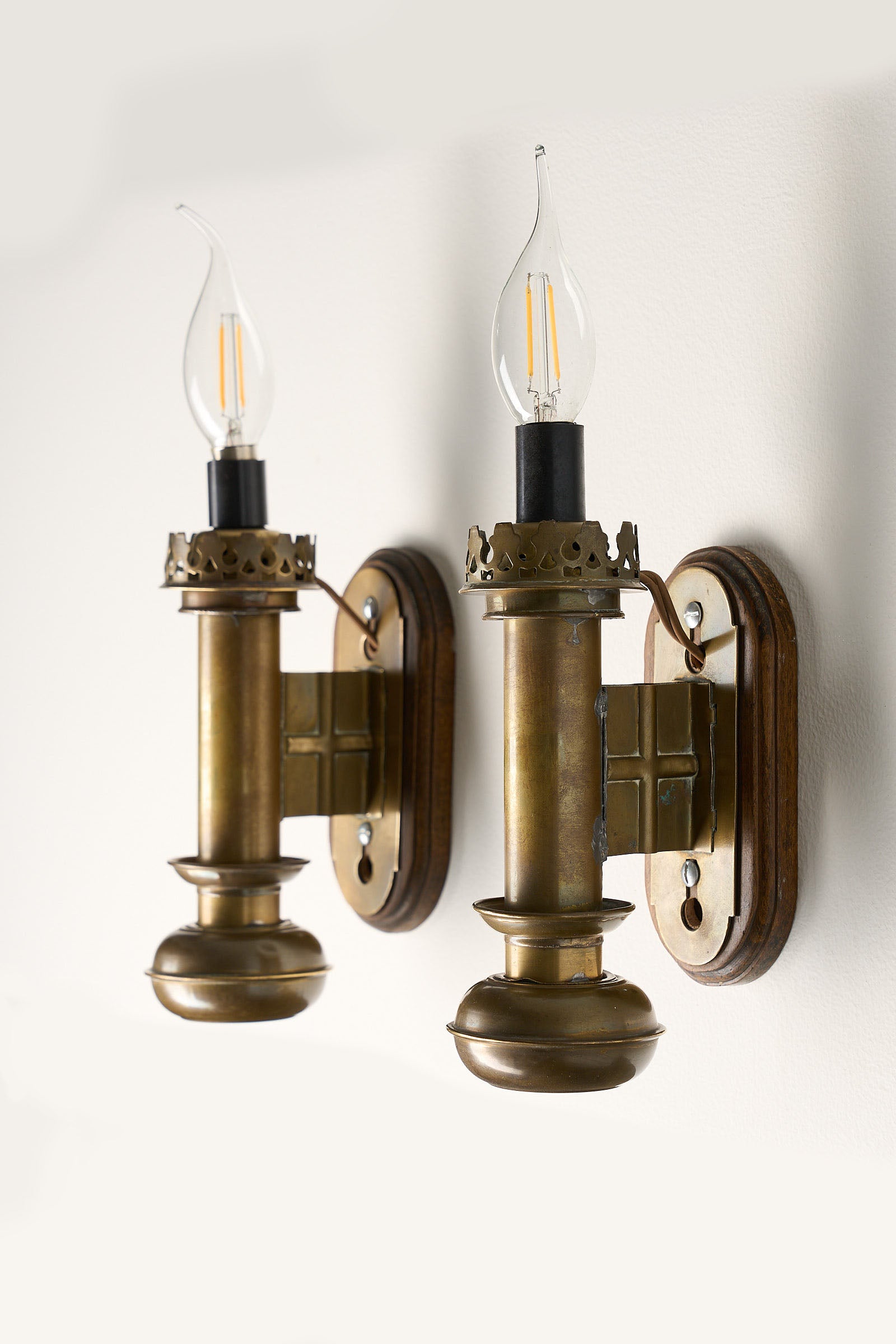 Pair Of Brass And Wood Wall Sconces With Crown Gallery showcasing neoclassical design from the 1930s.