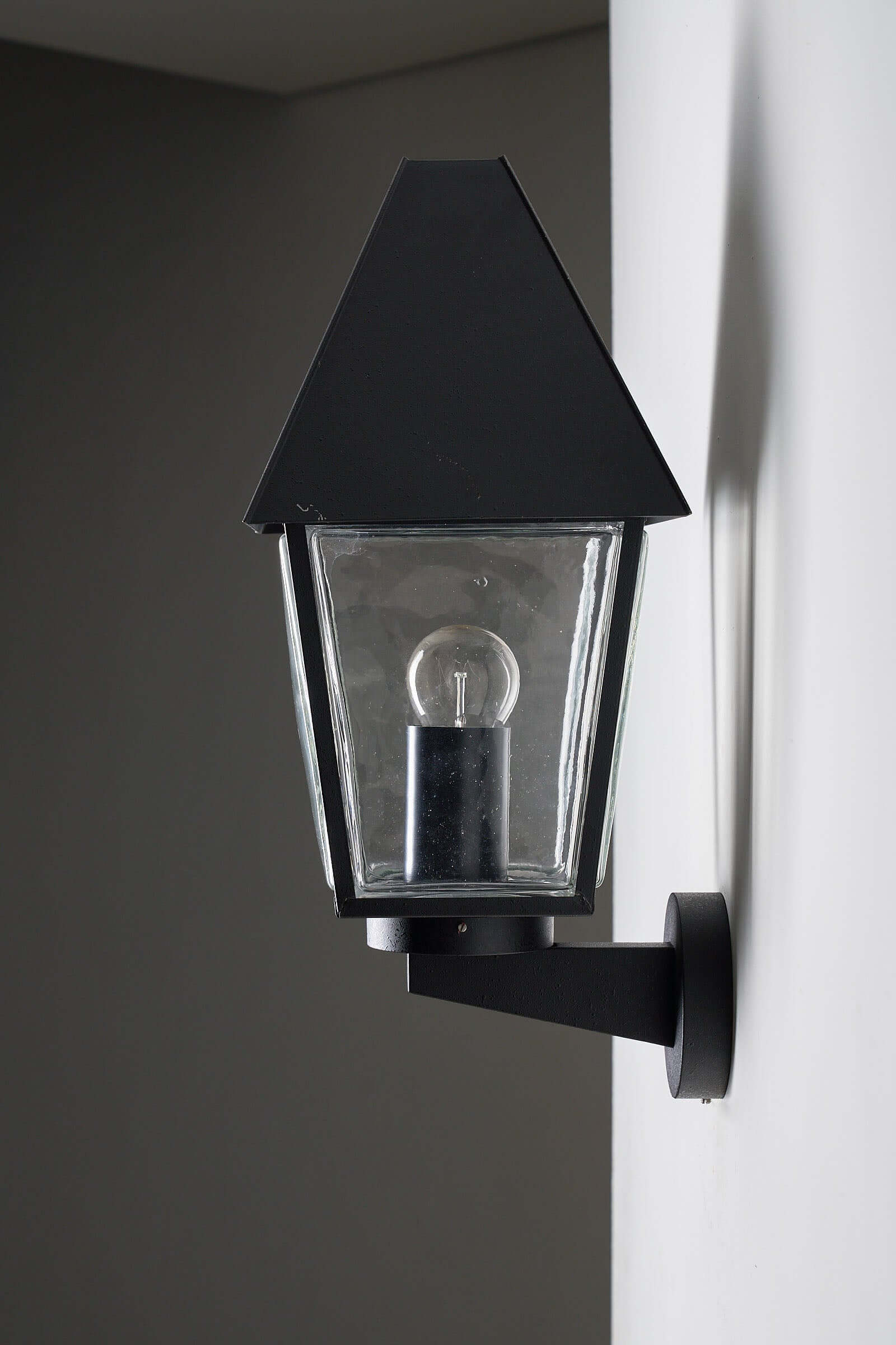 Tall Outdoor Wall Lantern by Bega Boom, 50cm, featuring conical shade and clear glass for an elegant outdoor lamp.