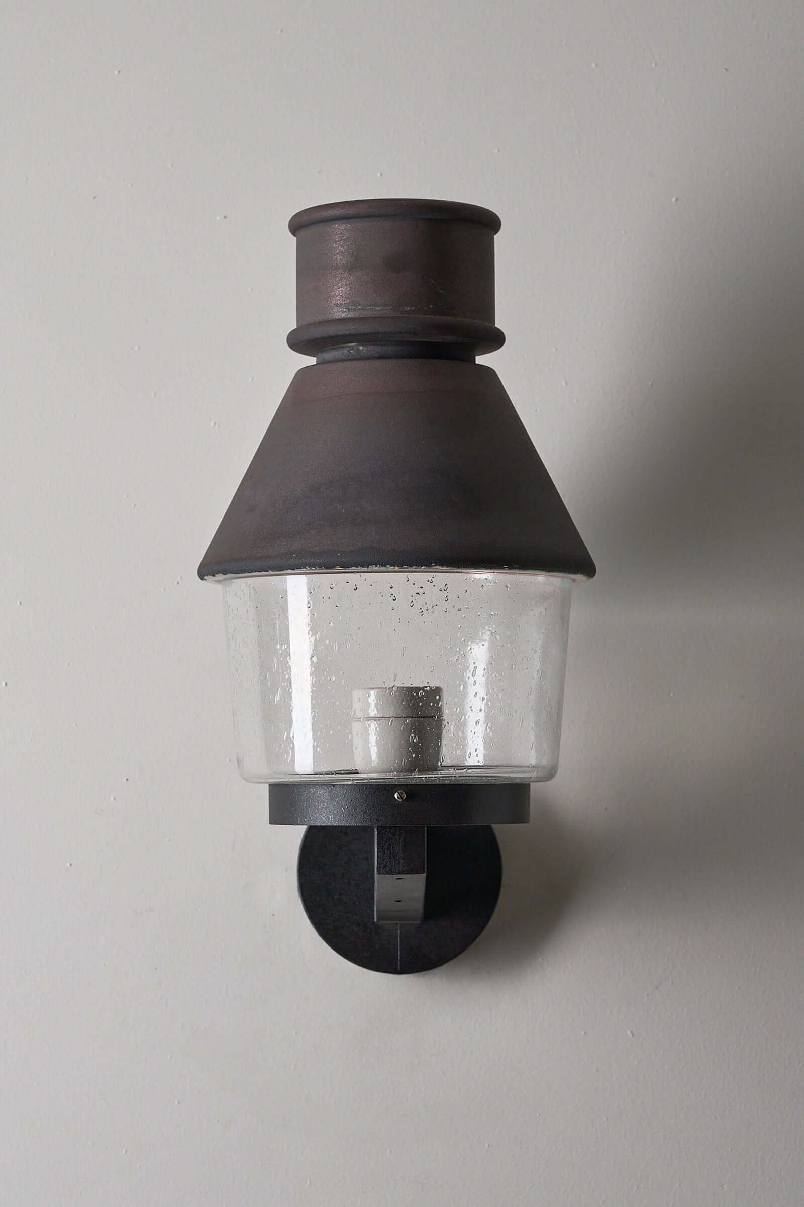 Set of 2 Outdoor Wall Light With Copper Reflector by Bega Boom showcasing a patinated copper exterior and bubble glass.