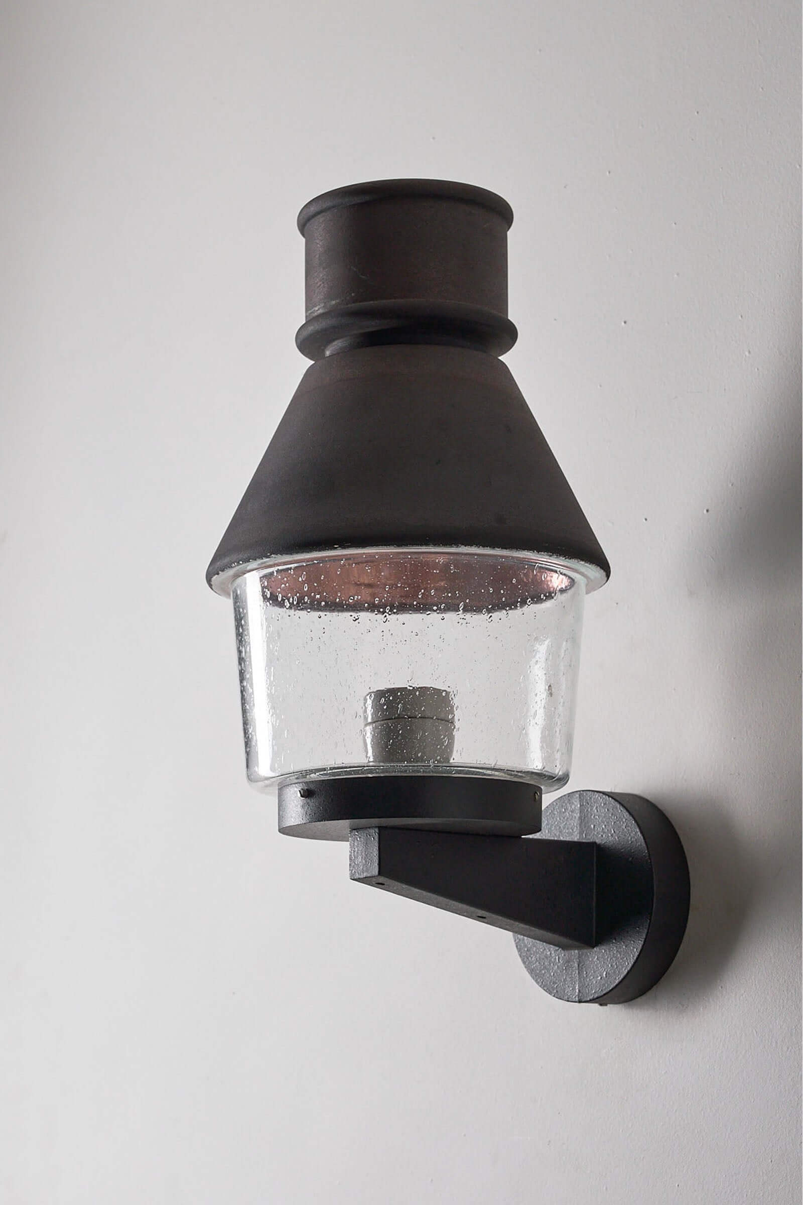 Set of 2 Outdoor Wall Light With Copper Reflector by Bega Boom showcasing patinated copper and textured glass design.