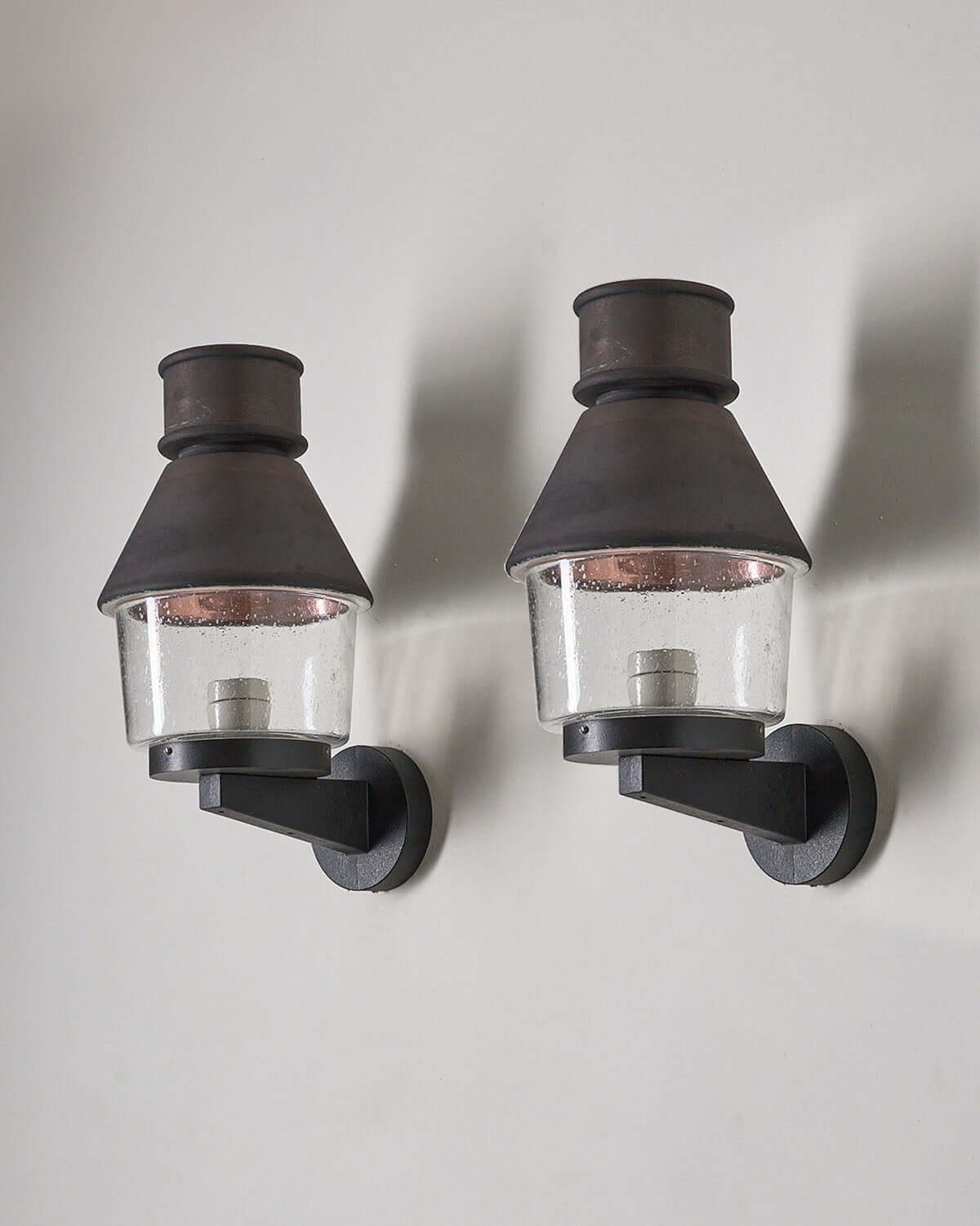 Set of 2 Outdoor Wall Light With Copper Reflector by Bega Boom, featuring bubble glass and warm copper reflectors.