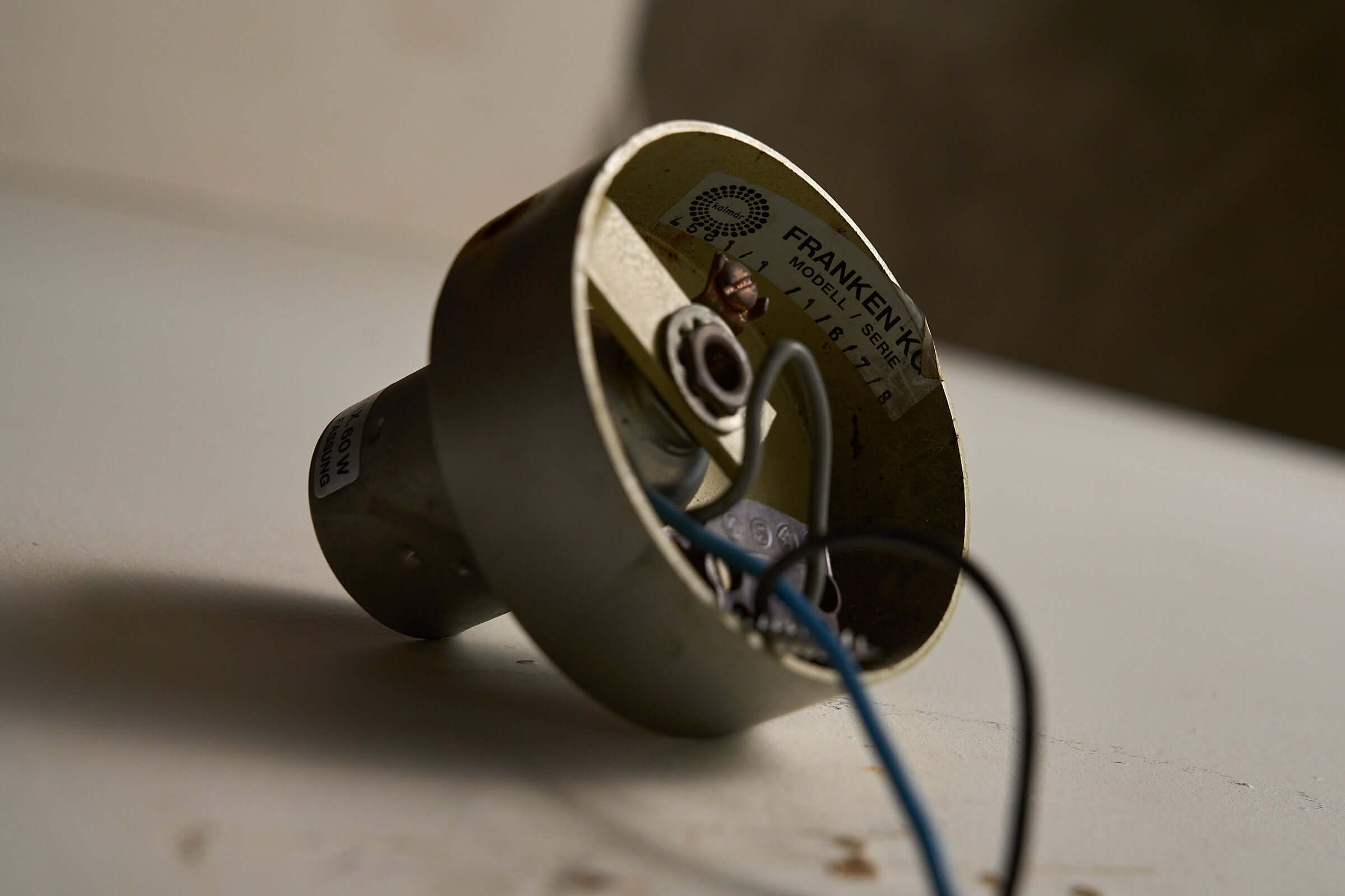 Pair of Kalmar Brown Glass Wall Lamps showing electrical fixture and wire connections.