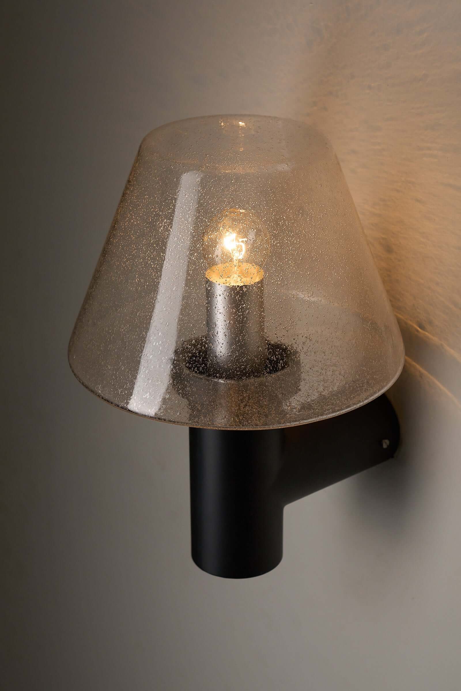 Glashütte Limburg Bubble Glass Outdoor Sconce with smoke-tinted handblown glass in a wall light design.