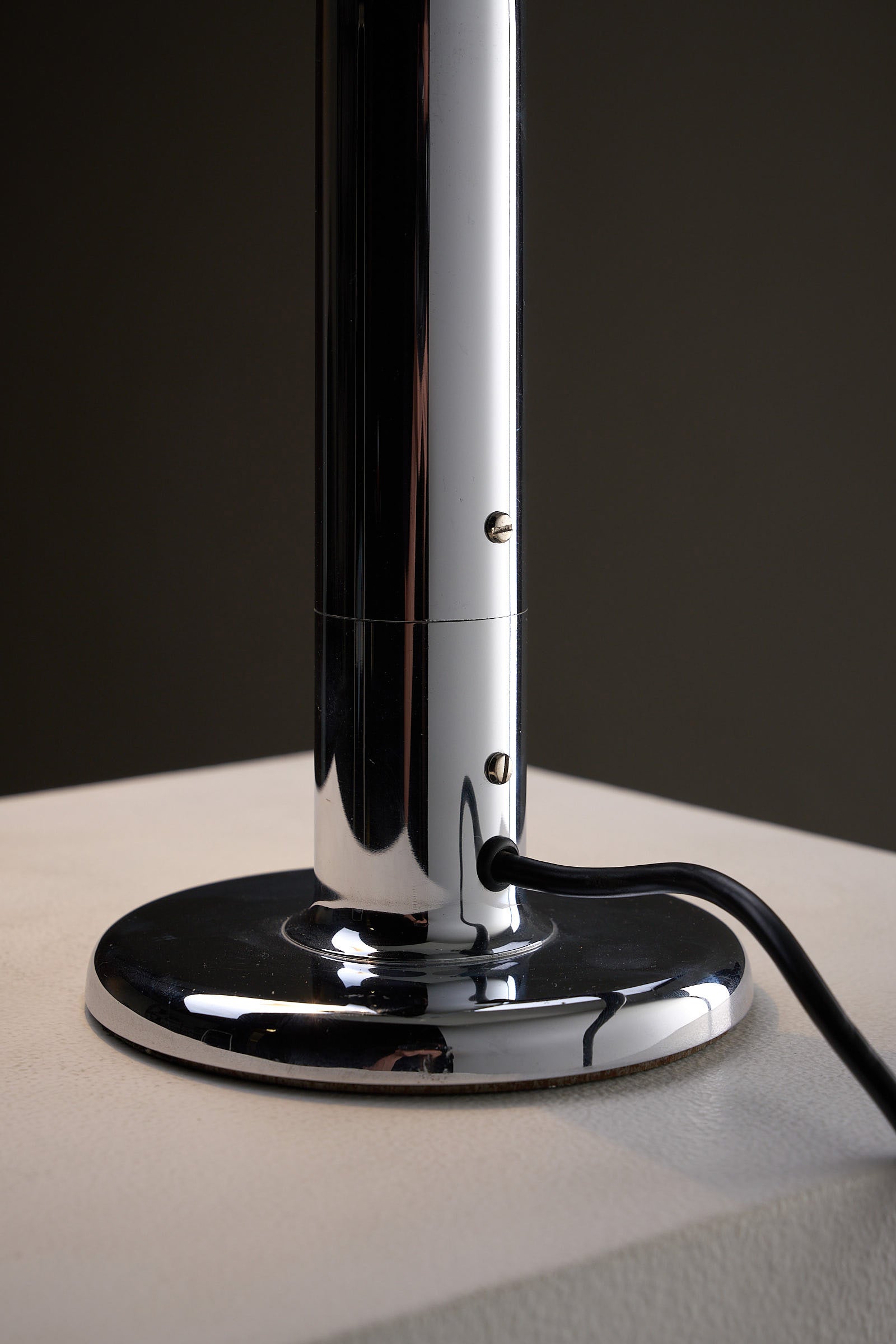 Chrome Adjustable Desk Lamp Model 7962 By Cosack base detail, showcasing polished chrome and cable.