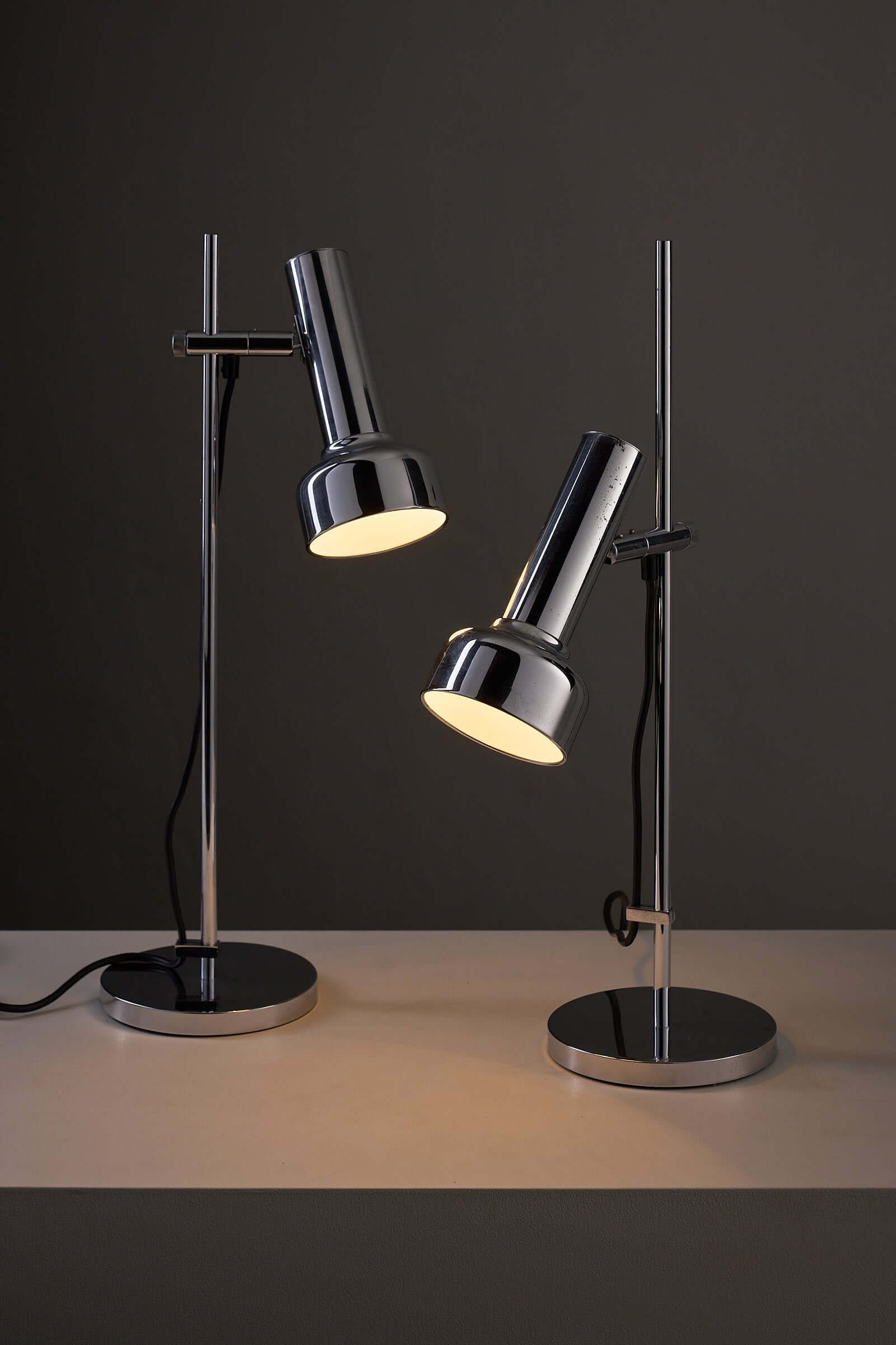 Adjustable Chrome Table Lamp Model 7973 by Cosack displaying modern design with chrome finish and adjustable light heads.