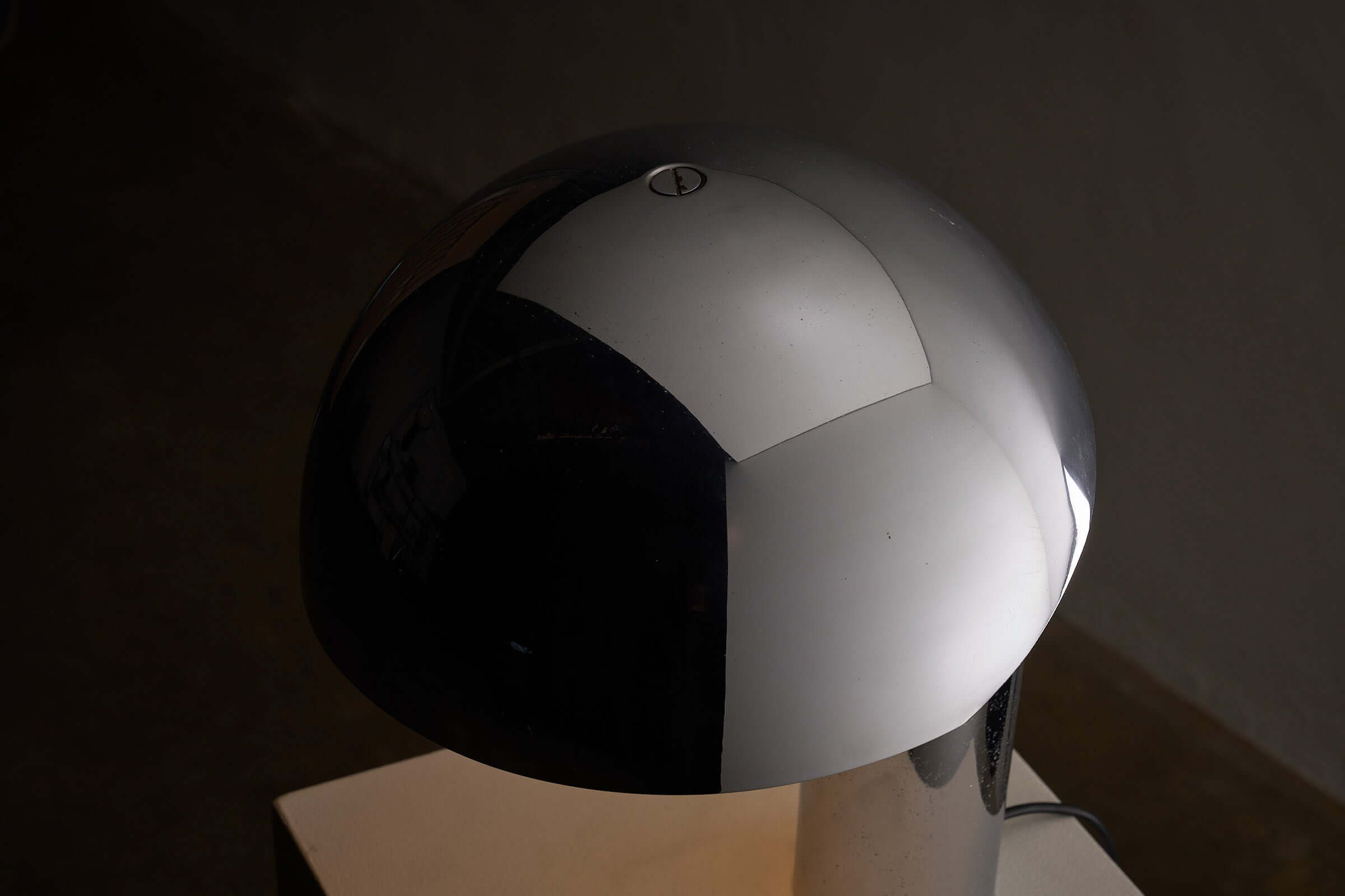 Large Chrome Table Lamp by Cosack close-up view of the reflective dome shade, showcasing its sleek design.