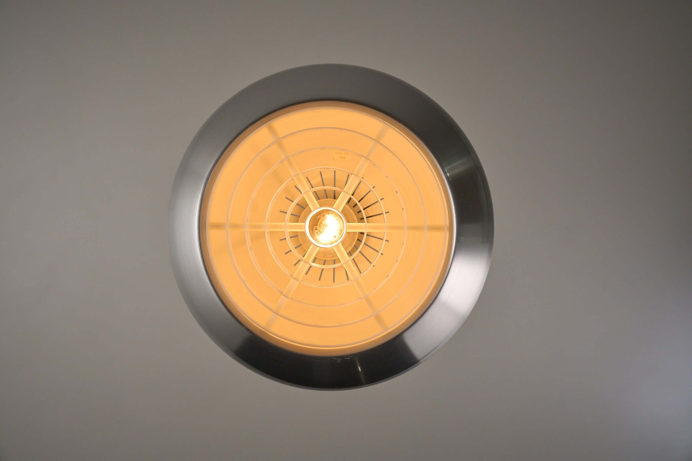 Fog & Mørup 'Medio' Aluminum Pendant by Jo Hammerborg featuring brushed aluminum dome and warm light.