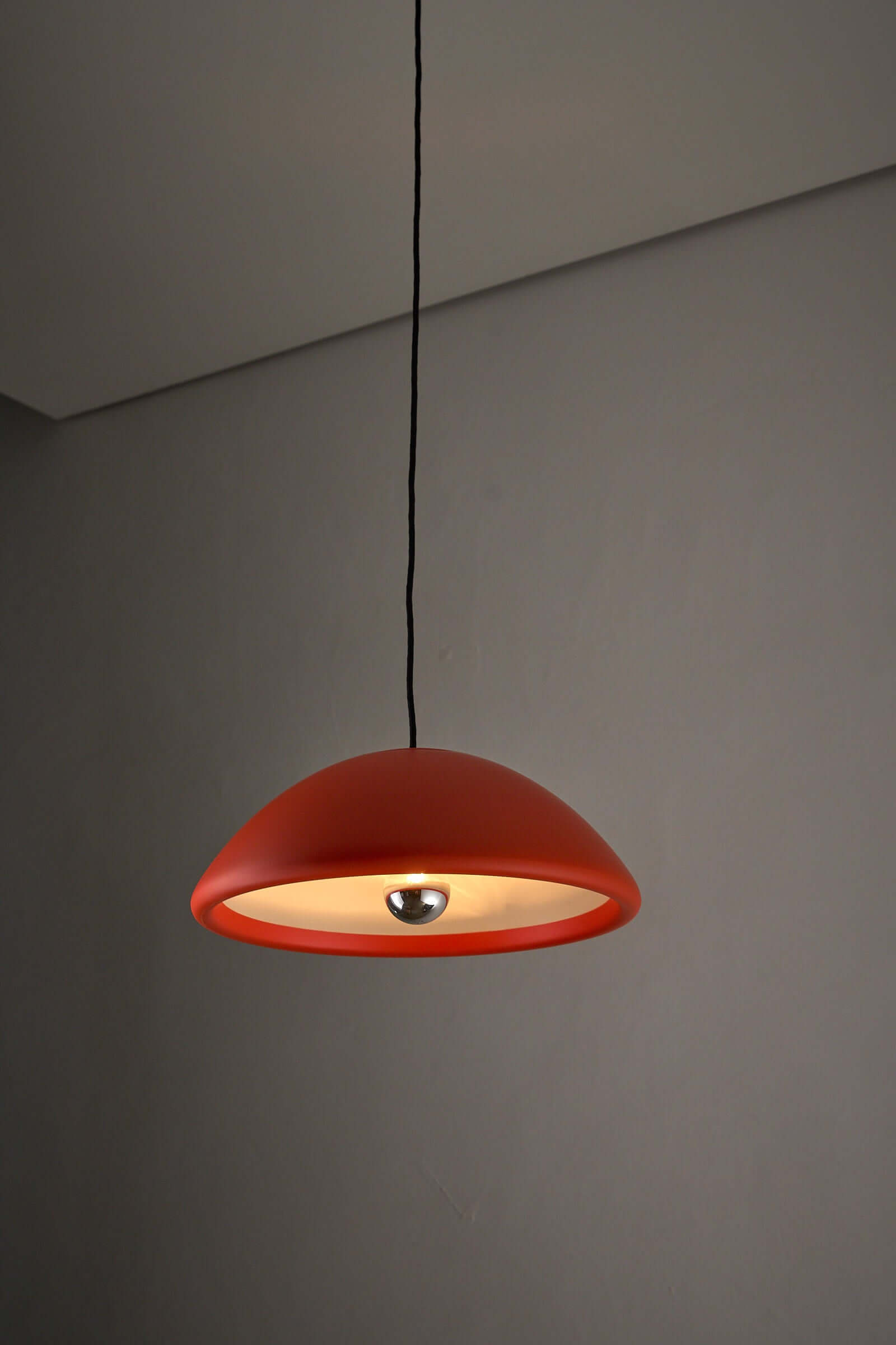 Orange Space Age Data Pendant by Bjarne Bo for Fog & Morup, 1970s hanging lamp with a low-profile silhouette.