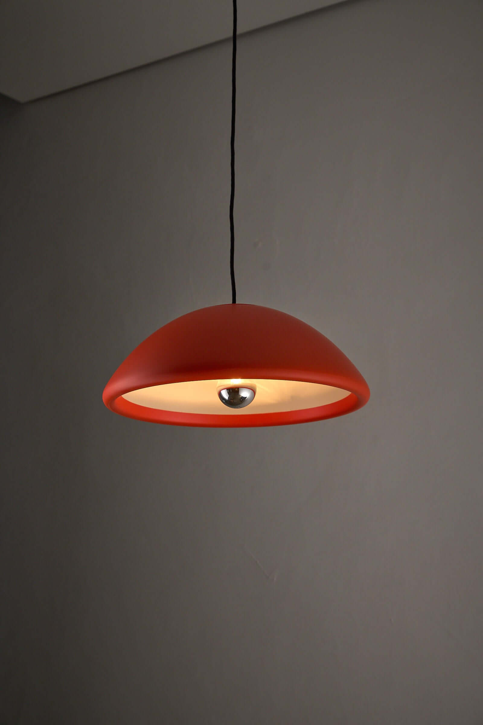 Orange Space Age Data Pendant by Bjarne Bo for Fog & Morup, 1970s hanging light with round plastic shade.