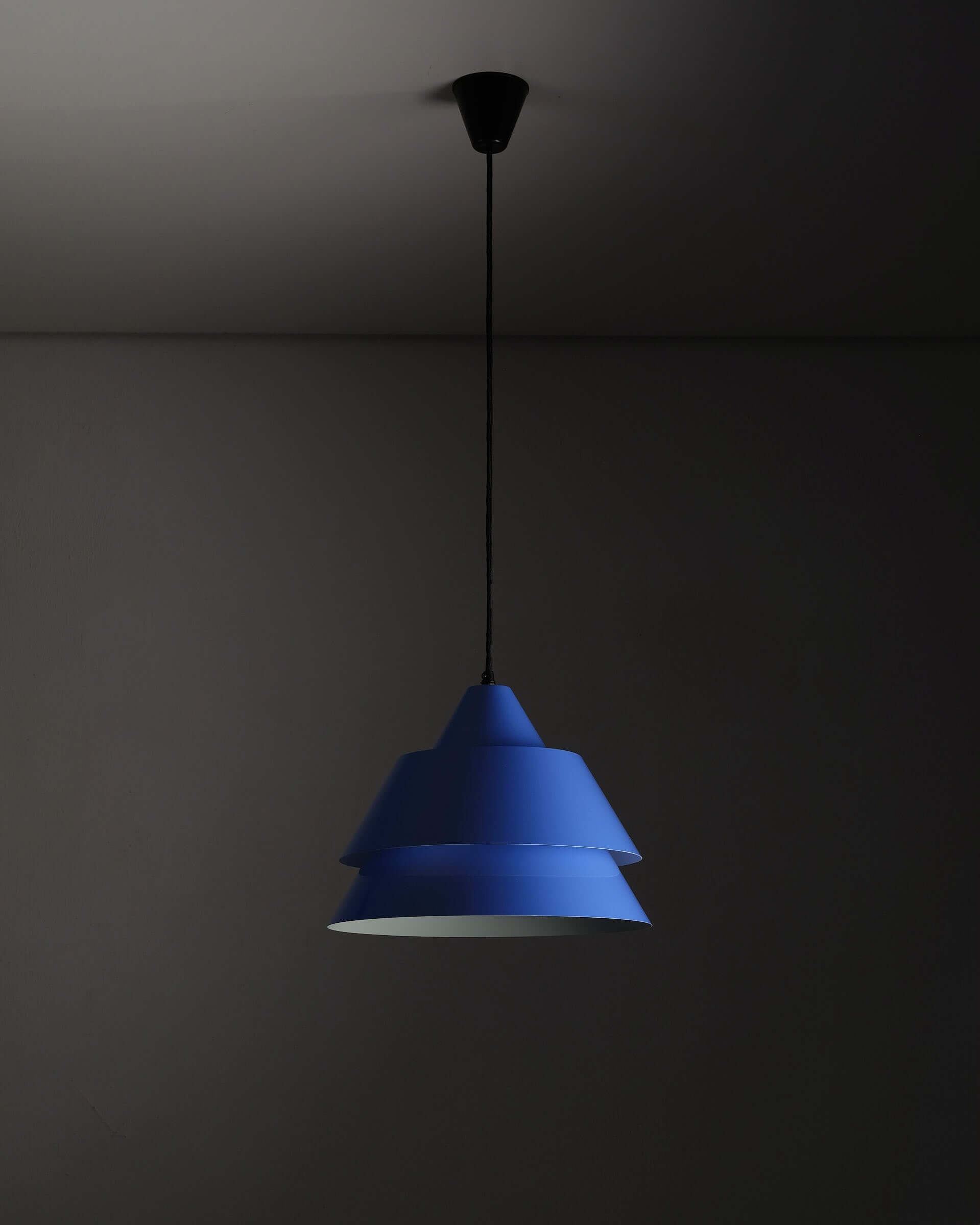 Jo Hammerborg 'Zone' Pendant Light for Fog & Mørup (NOS) in blue with overlapping conical shades.