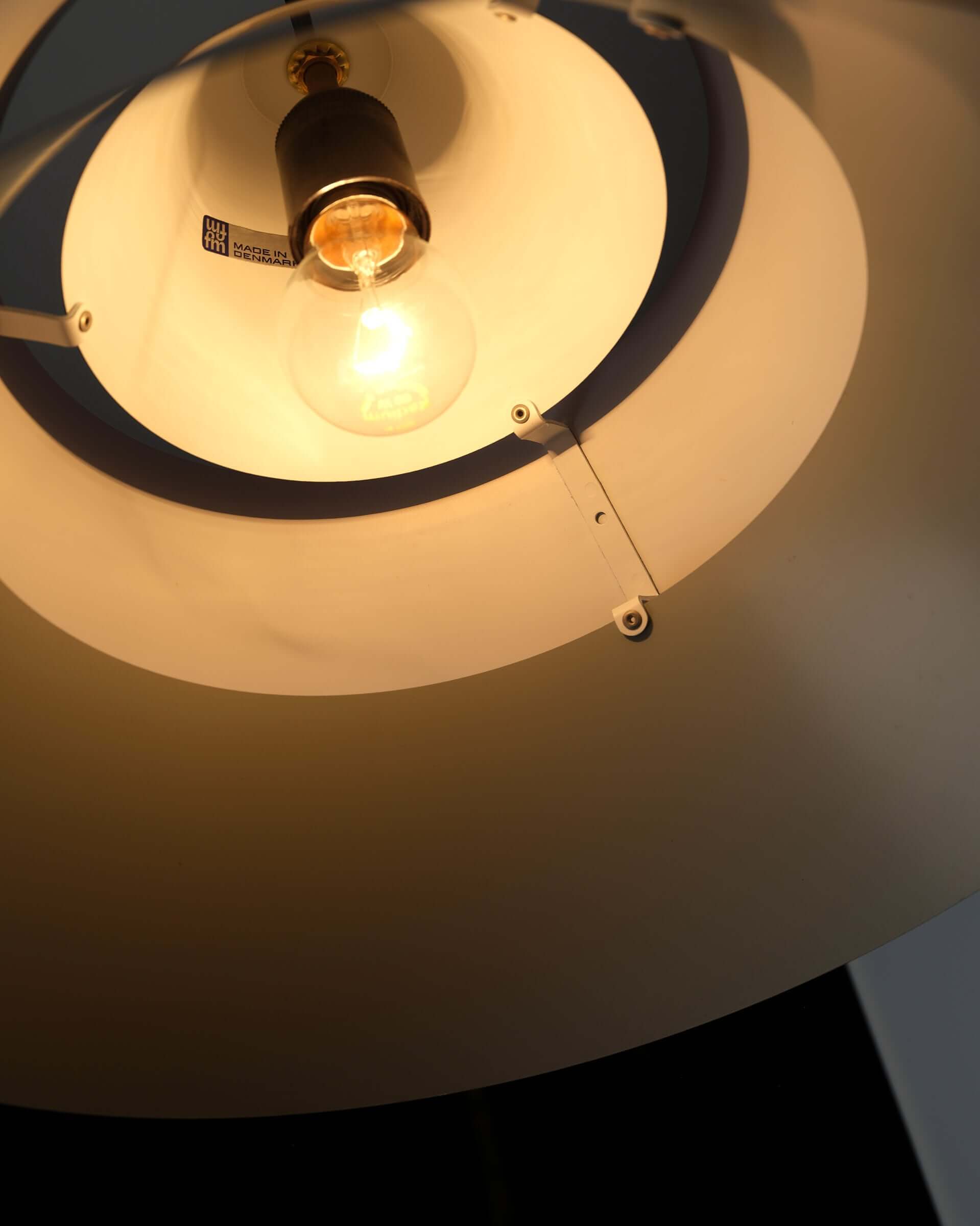 Jo Hammerborg 'Zone' Pendant Light for Fog & Mørup (NOS) showing the interior light and geometric shade design.