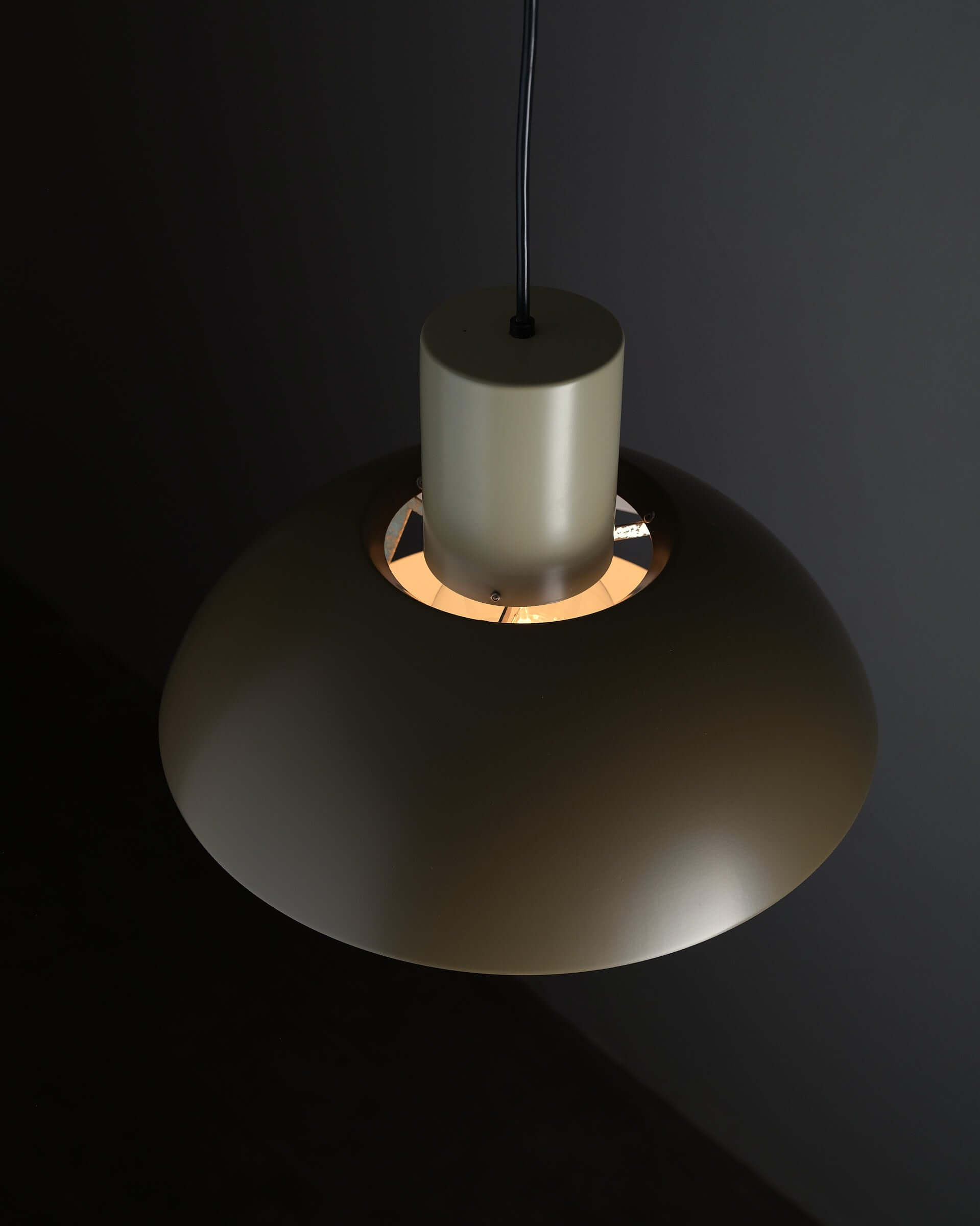 Jo Hammerborg 'Lakaj' Pendant Light (NOS) featuring a cylindrical neck and domed shade, providing soft, glare-free lighting.