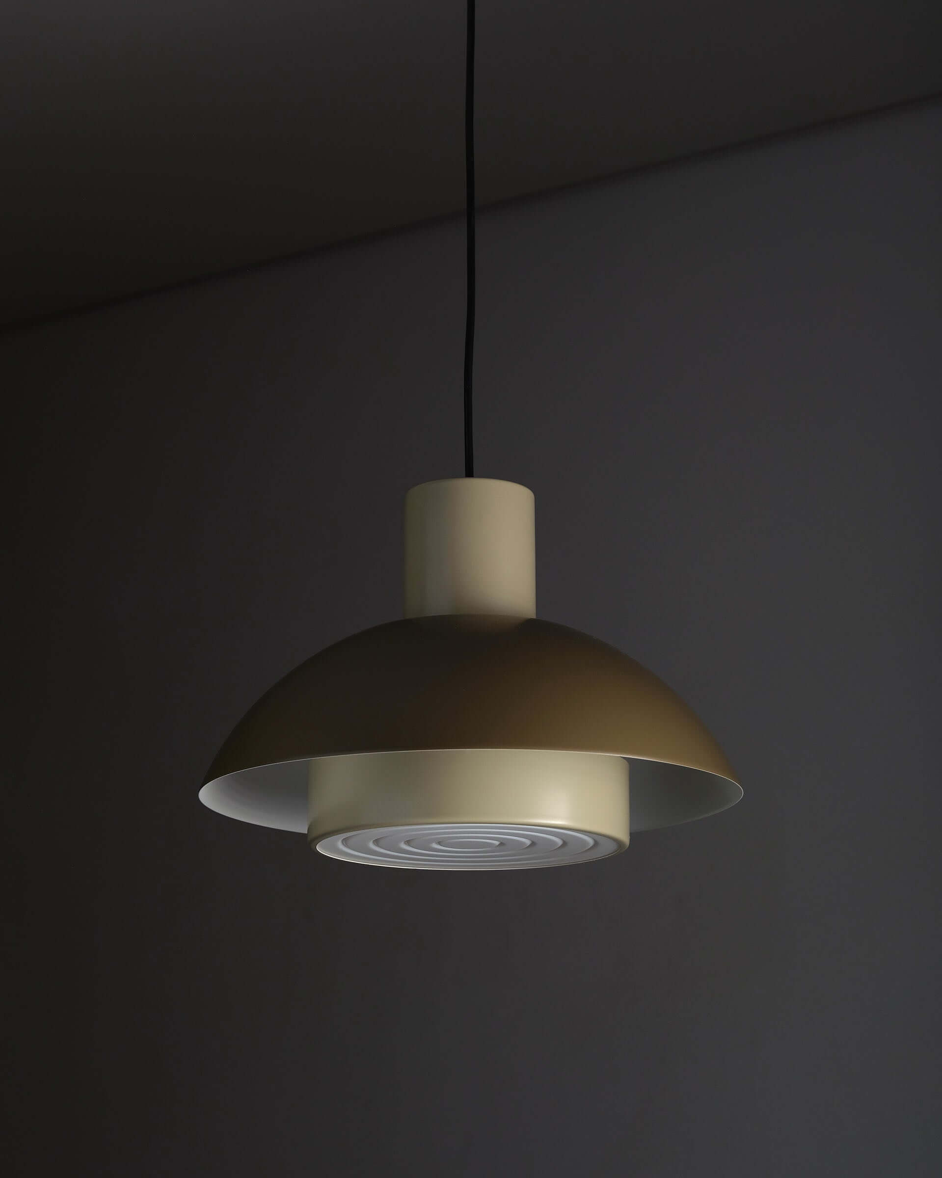 Jo Hammerborg 'Lakaj' Pendant Light (NOS) showcasing a modern lamp design with a cylindrical neck and shallow domed shade.