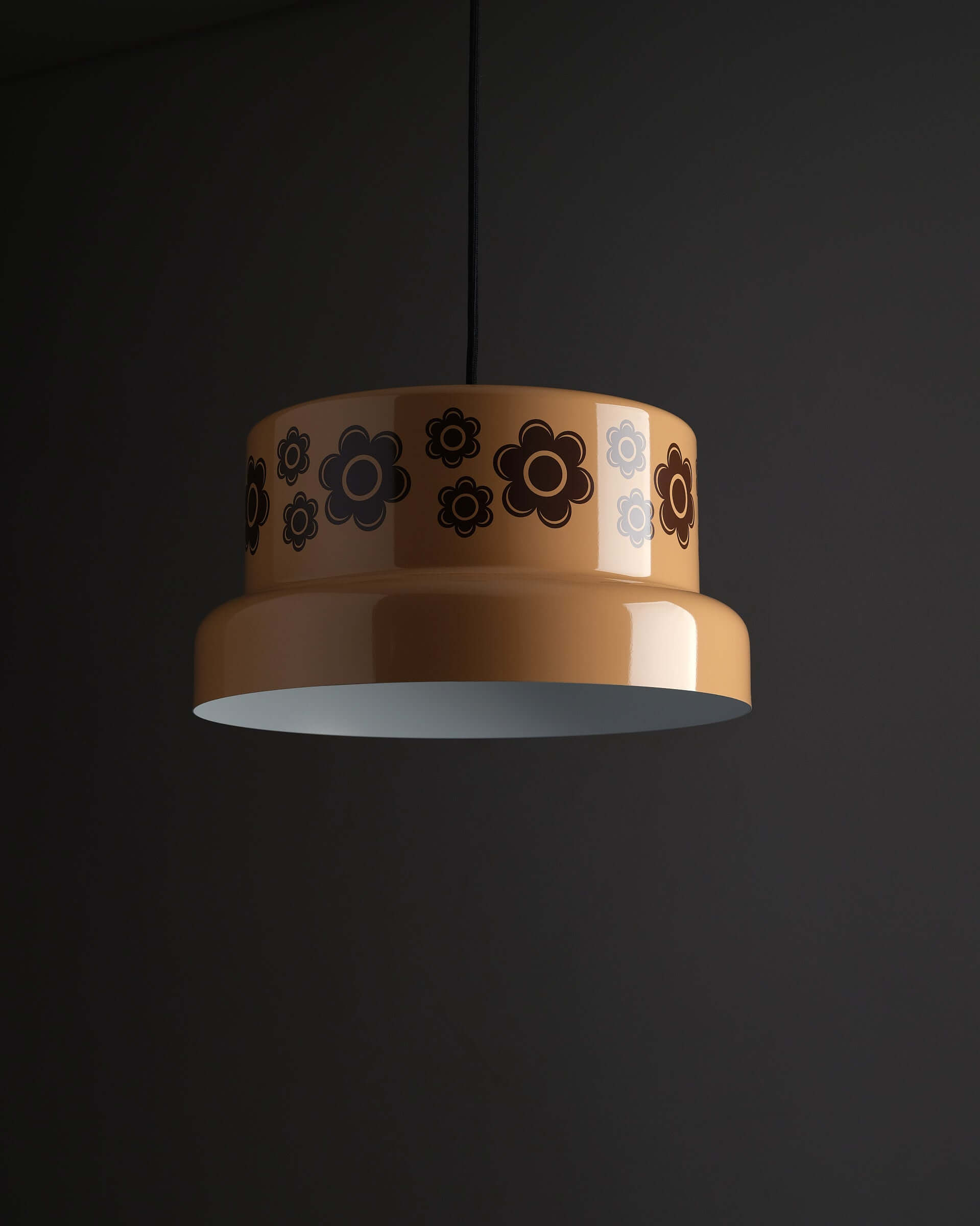 Fog & Mørup 'Flora 2' Retro Floral Pendant Light (NOS) hanging lamp with brown floral design.