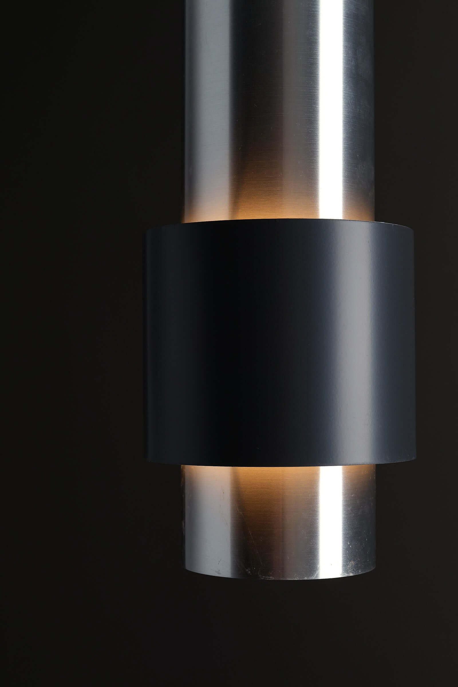 Jo Hammerborg 'Zenith' Aluminum Pendant for Fog & Mørup (NOS) with brushed aluminum and black matte band.