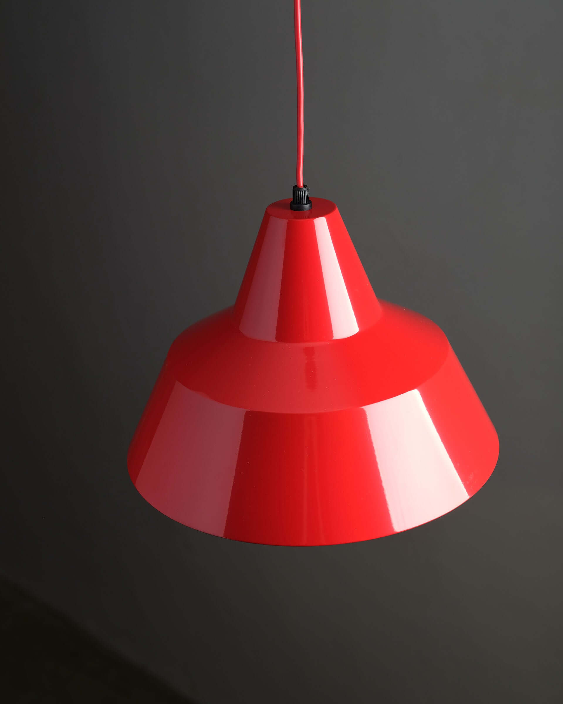 Red Industrial Warehouse Pendant Light by Lyfa, 1970s red lacquered workshop pendant lamp with a glossy finish.