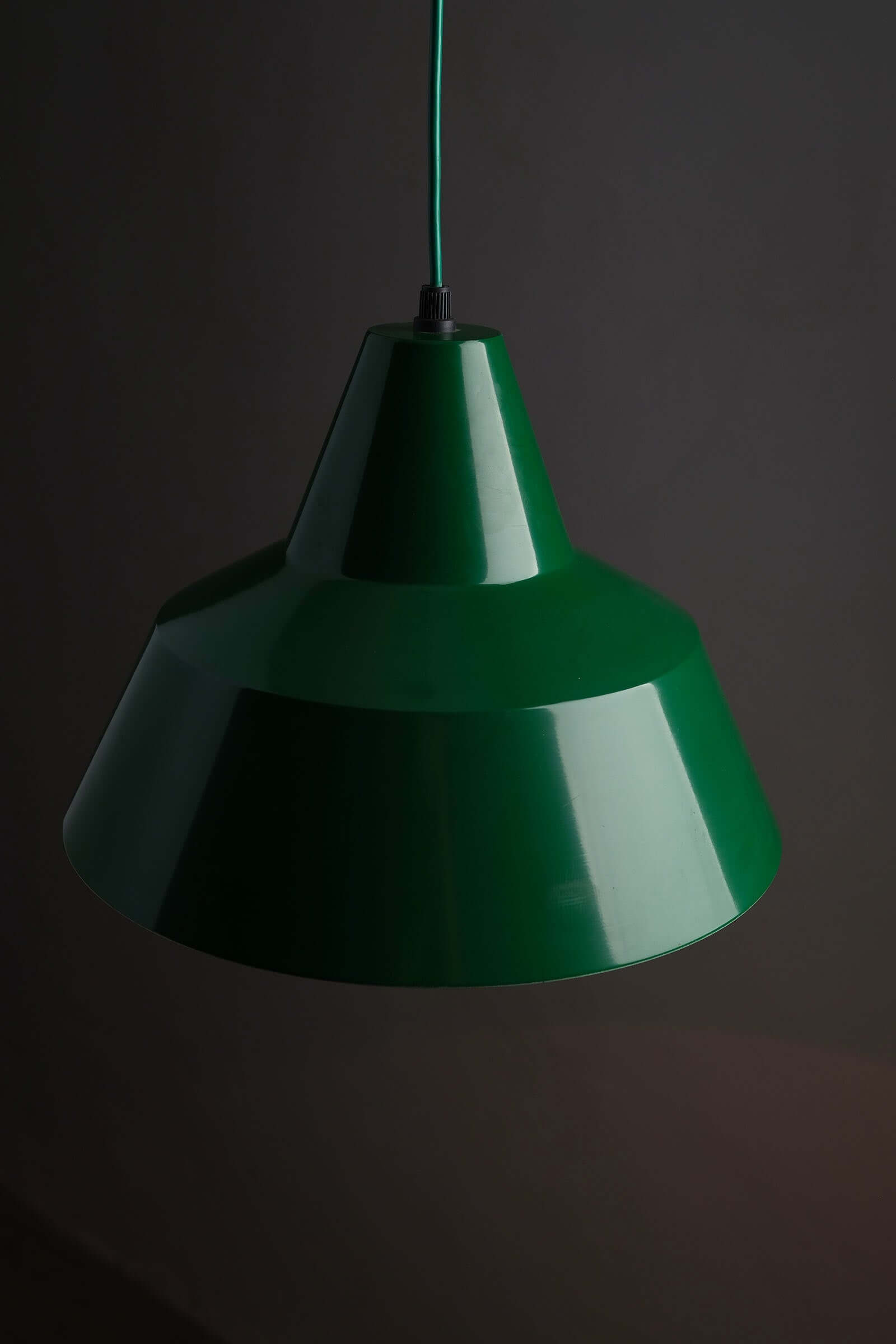 Green Danish Industrial Warehouse Pendant Light by Lyfa in deep green lacquer finish.