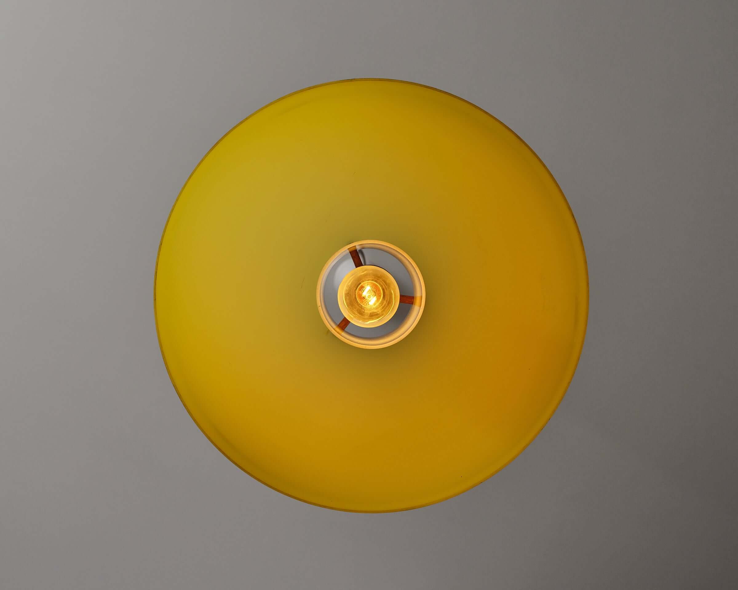 Pendant Lamp by Uno & Östen Kristiansson for Luxus, featuring a glossy yellow acrylic shade.