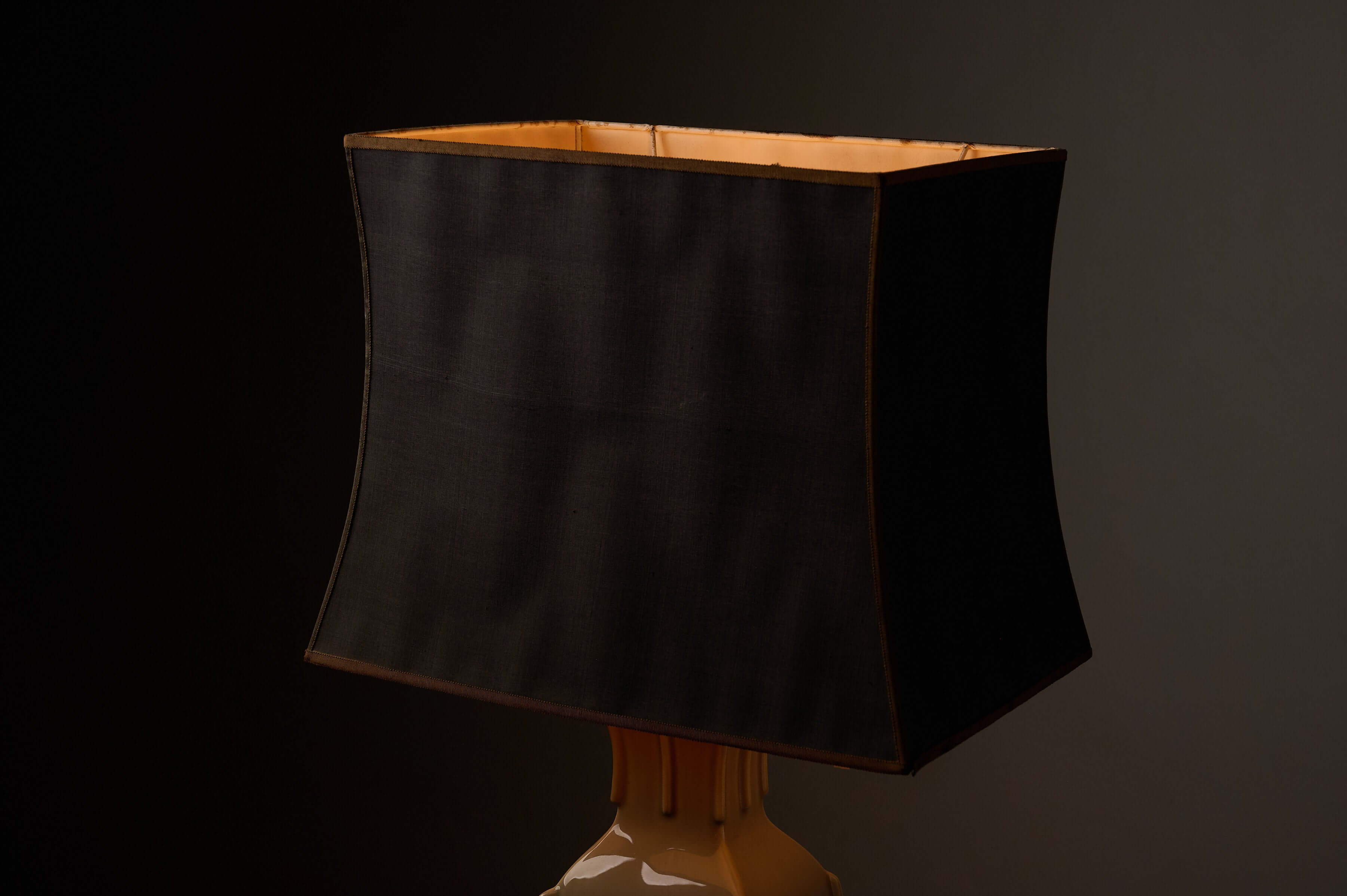 Mid-Century Neoclassical Green Ceramic Table Lamp with black rectangular shade.