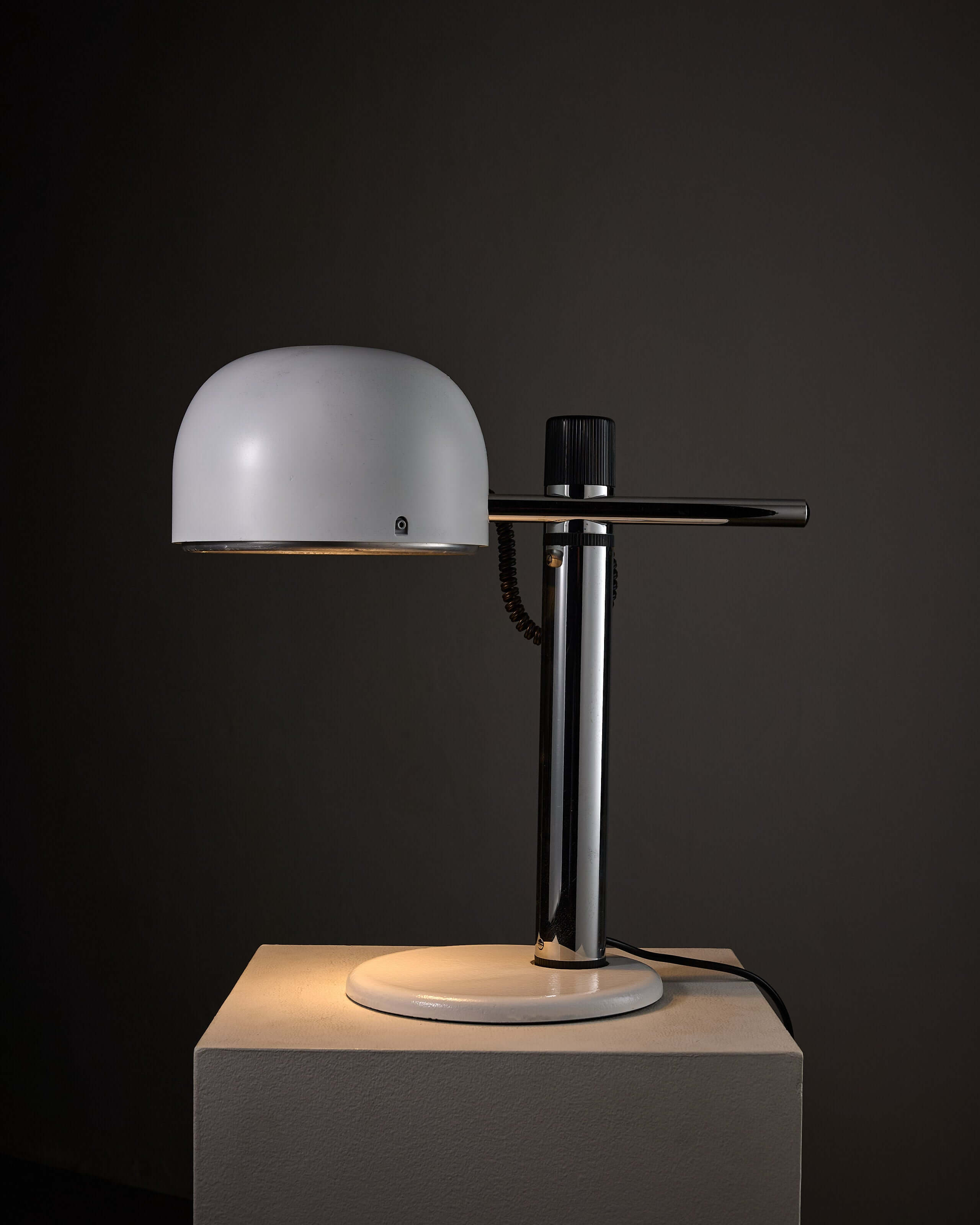 chrome table lamp Enrique Franch with white shade and chrome base, 1970s design by Metalarte.