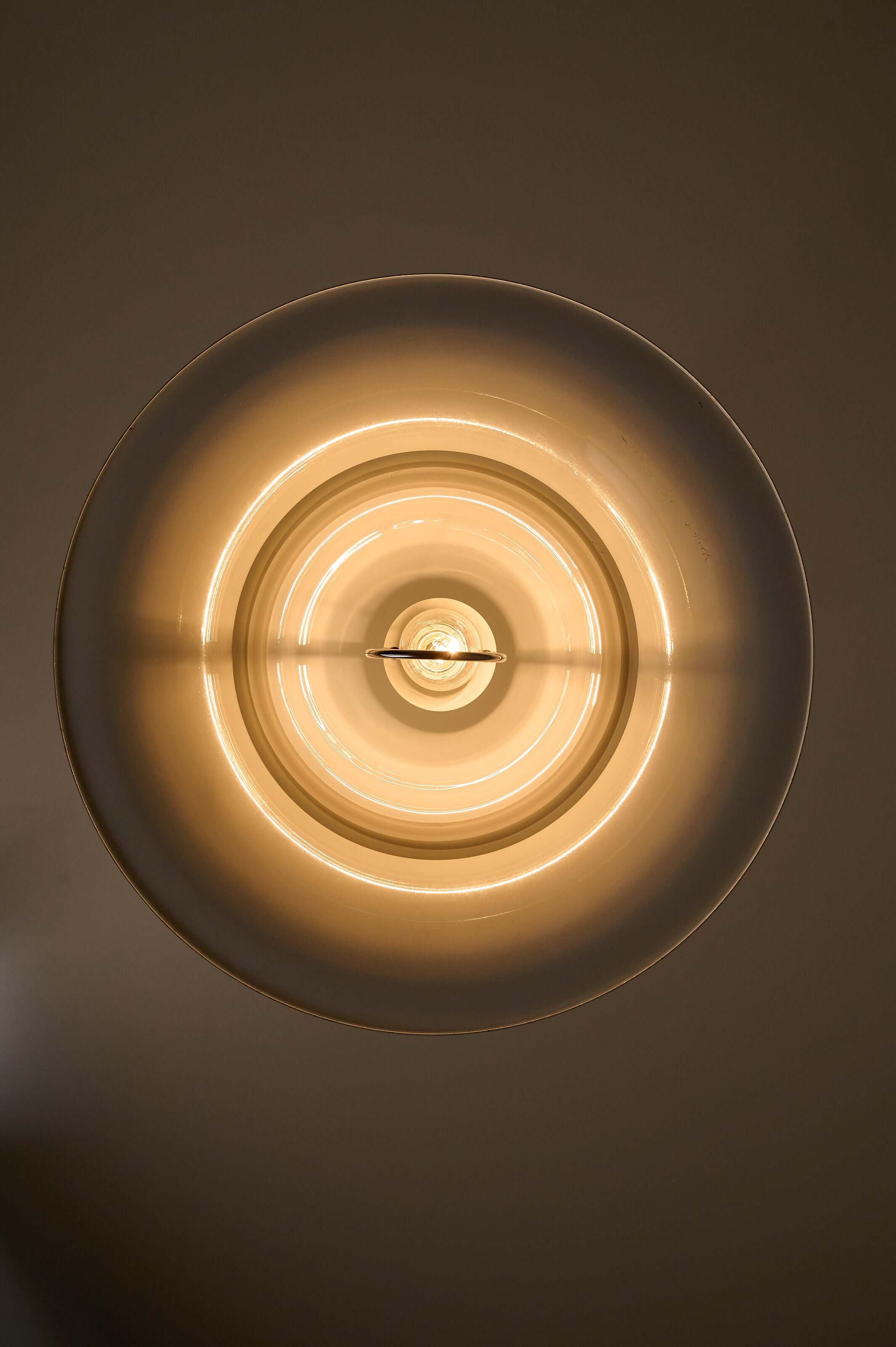 Brass and Opal Glass Model 7565 Pendant Lamp by Cosack showcasing its unique light and design from below.