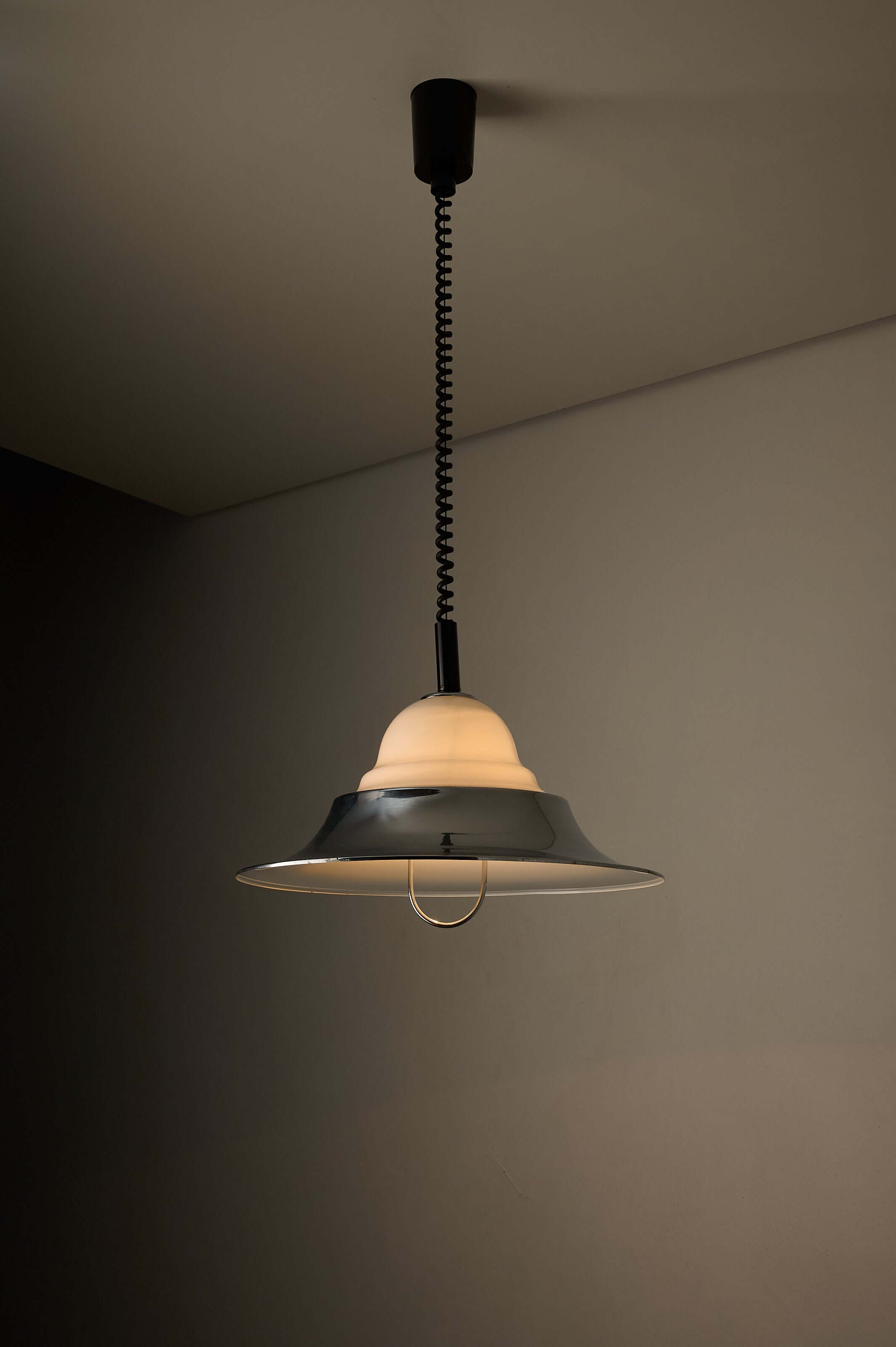 Chrome and Opal Glass Model 7565 Adjustable Pull-Down Lamp by Cosack featuring polished chrome and milk glass.