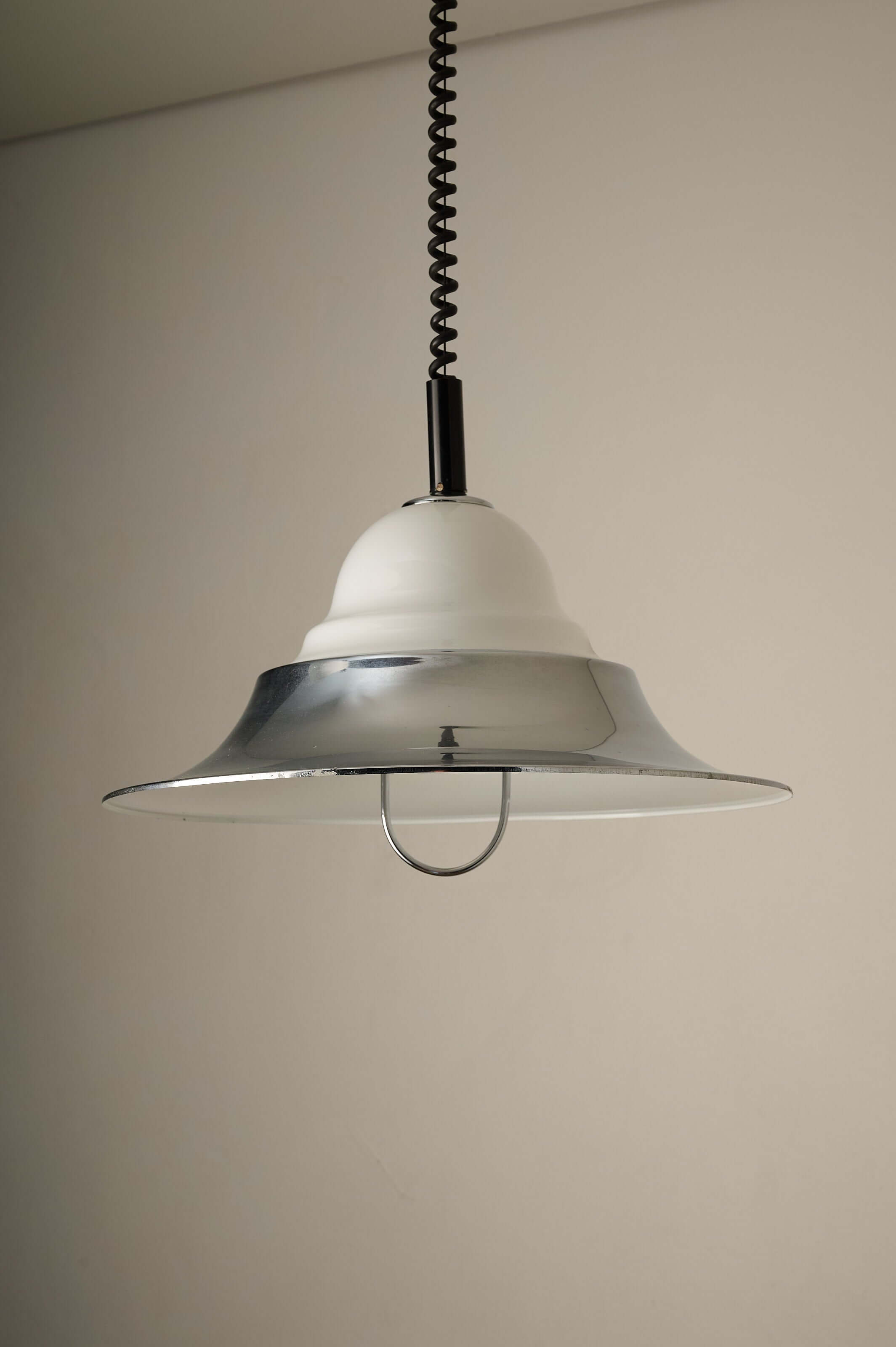 Chrome and Opal Glass Model 7565 Adjustable Pull-Down Lamp by Cosack