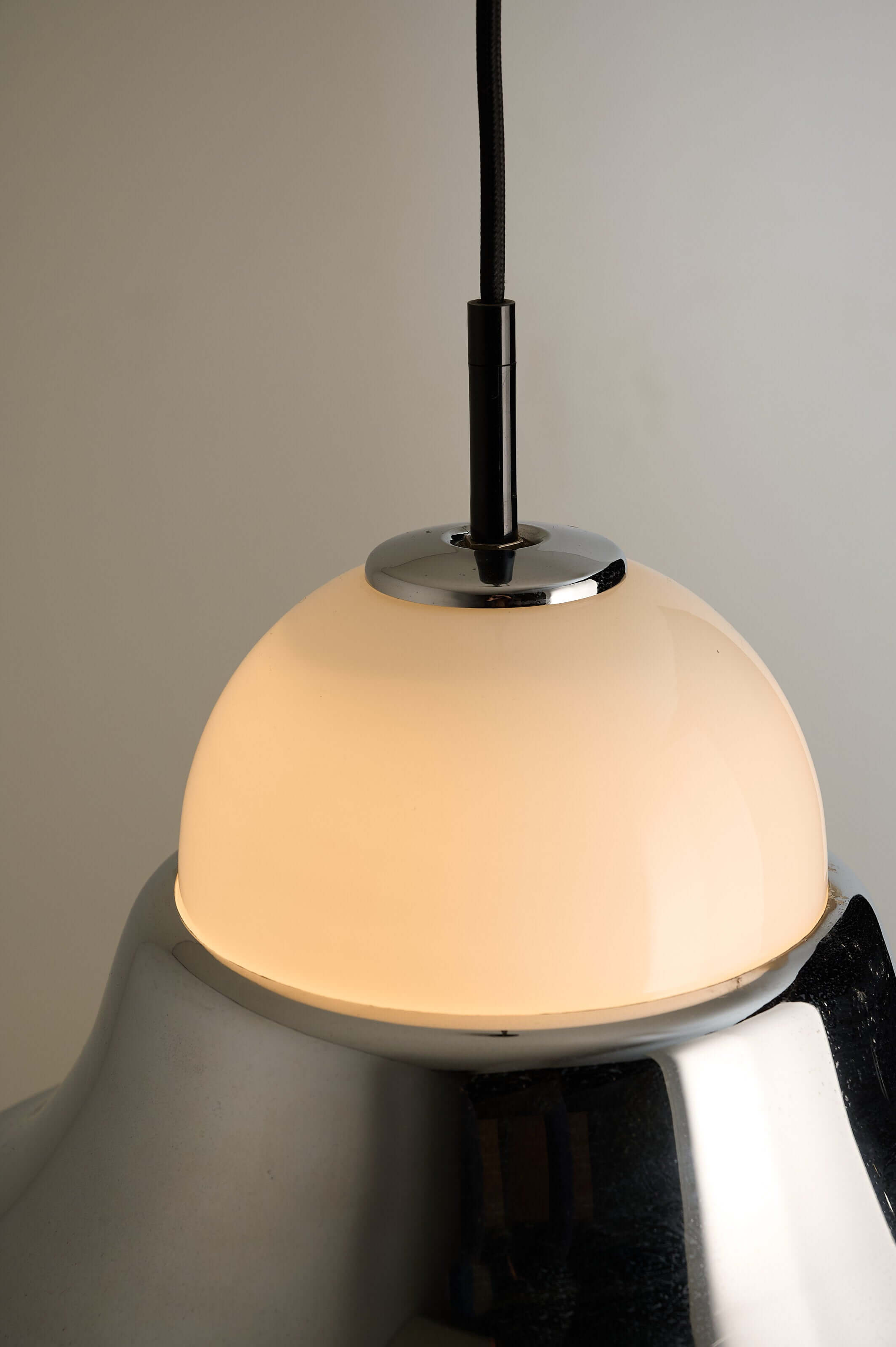 Chrome and Opal Glass Model 7563 Pendant by Cosack with polished chrome and milk glass shade.
