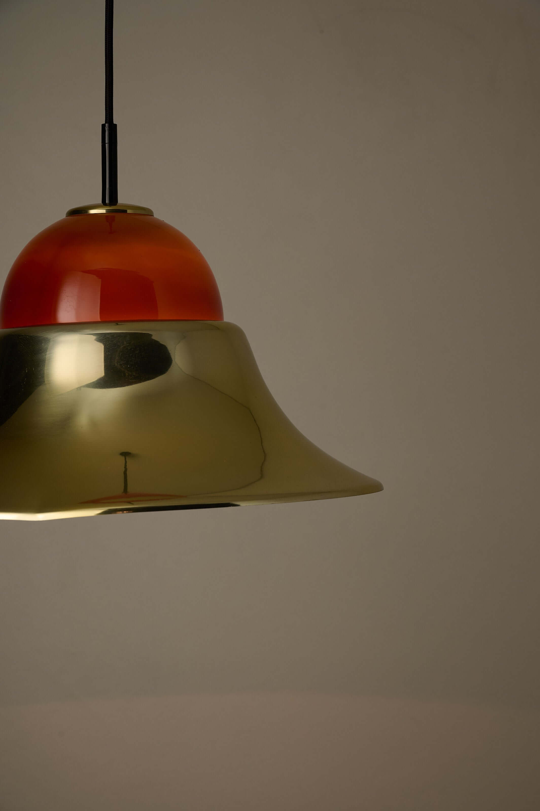 Brass and Amber Glass Model 7563 Pendant by Cosack hanging lamp showcasing polished gold-tone metal and amber glass.