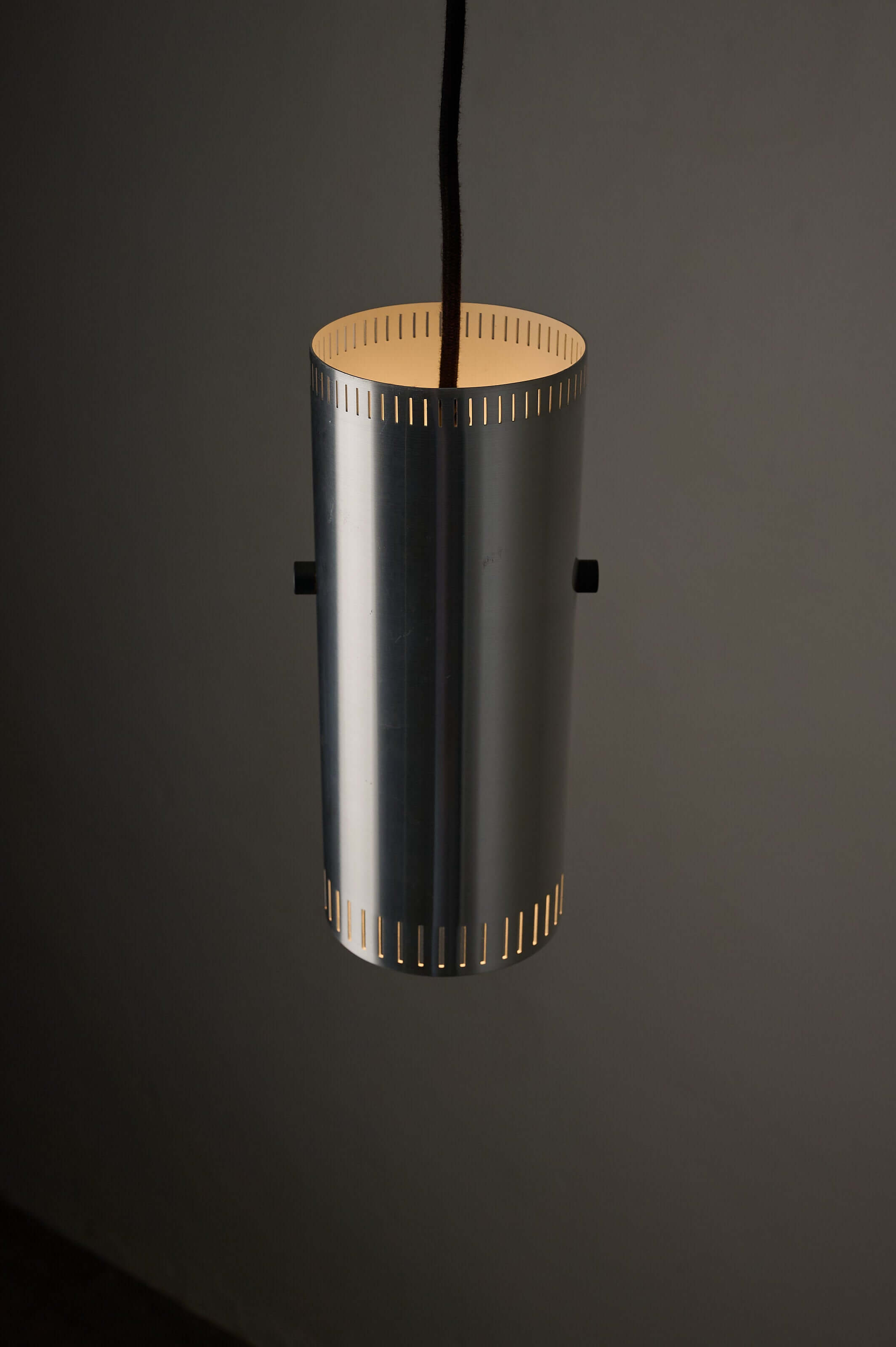 Aluminium "Cylindre" Pendant by Jo Hammerborg for Fog & Mørup, 1960s, featuring brushed aluminium and decorative vents.