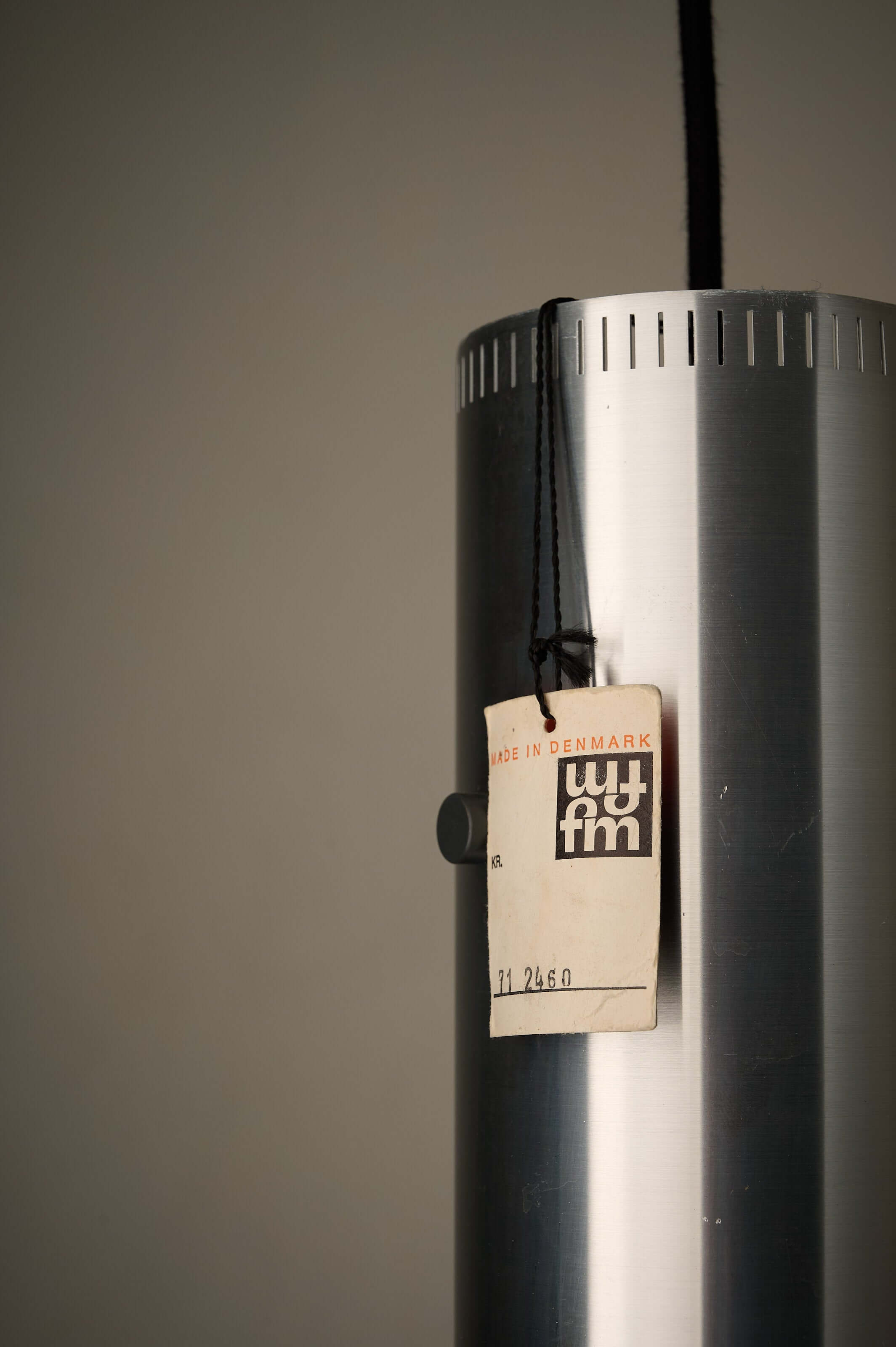 Aluminium "Cylindre" Pendant by Jo Hammerborg for Fog & Mørup, 1960s with original tag in Denmark.