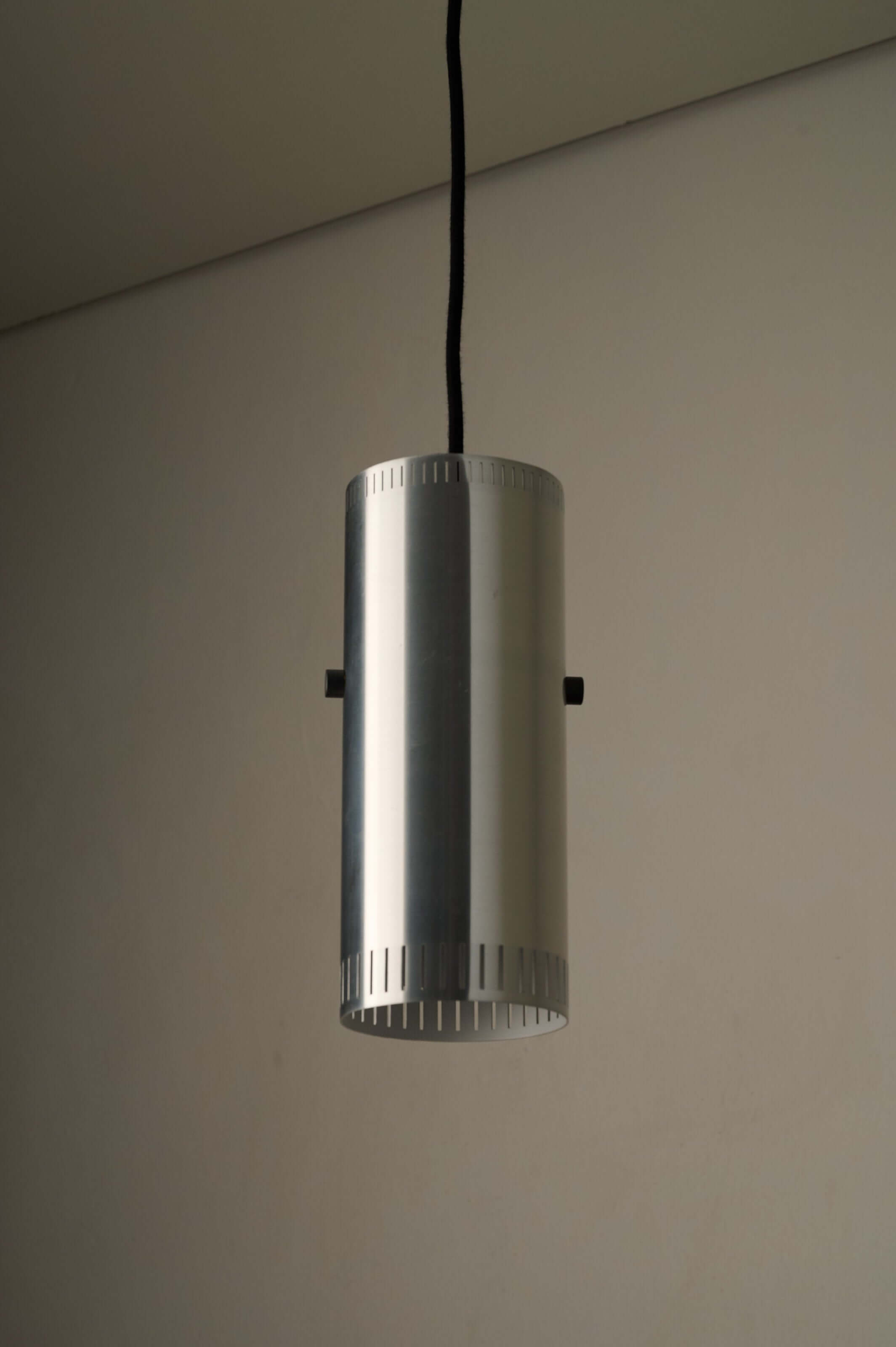 Aluminium "Cylindre" Pendant by Jo Hammerborg for Fog & Mørup, 1960s, featuring brushed aluminium and vented slots.