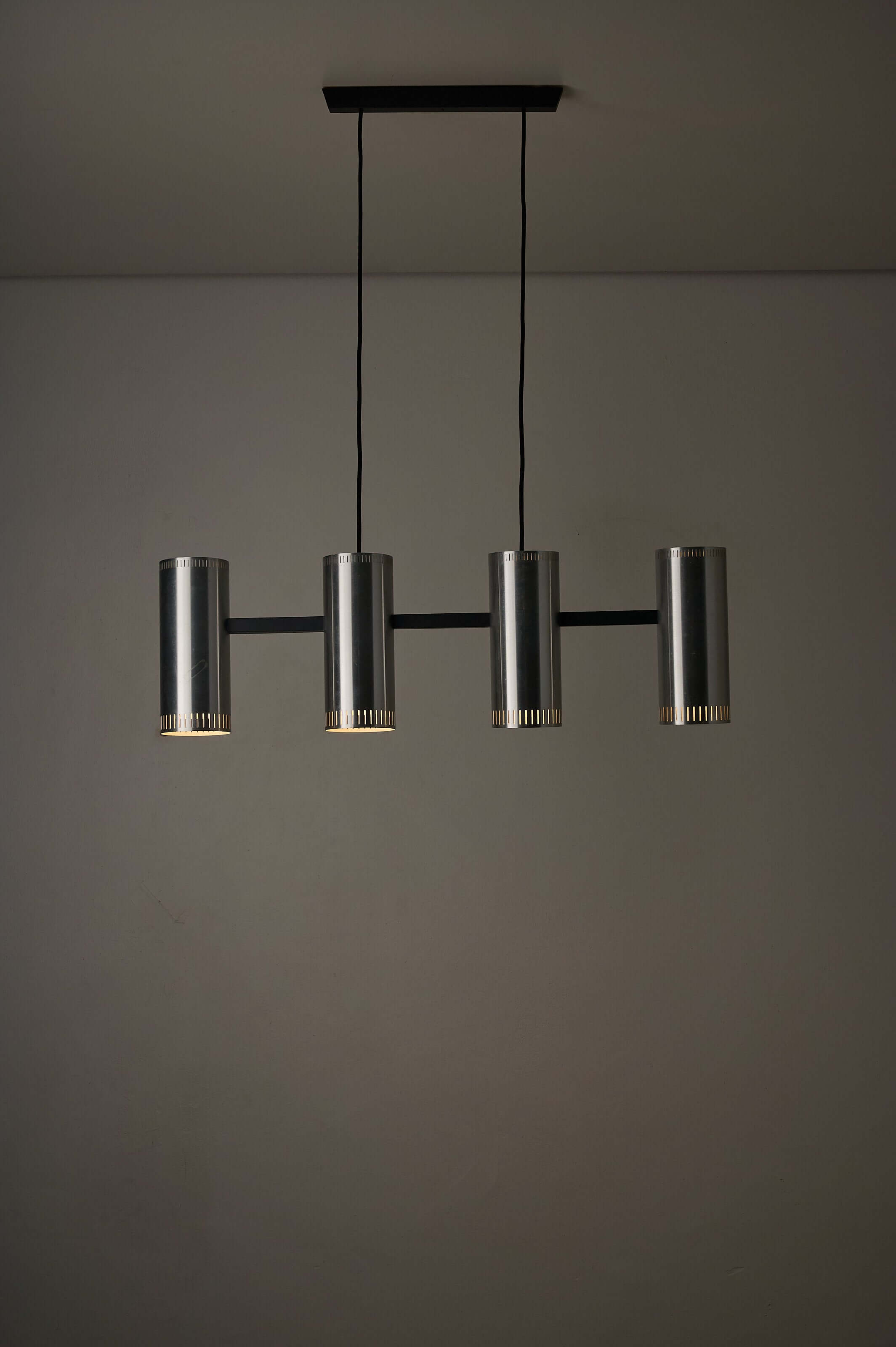Aluminium "Cylindre IV" 4-Light Linear Pendant by Jo Hammerborg for Fog & Mørup, 1960.