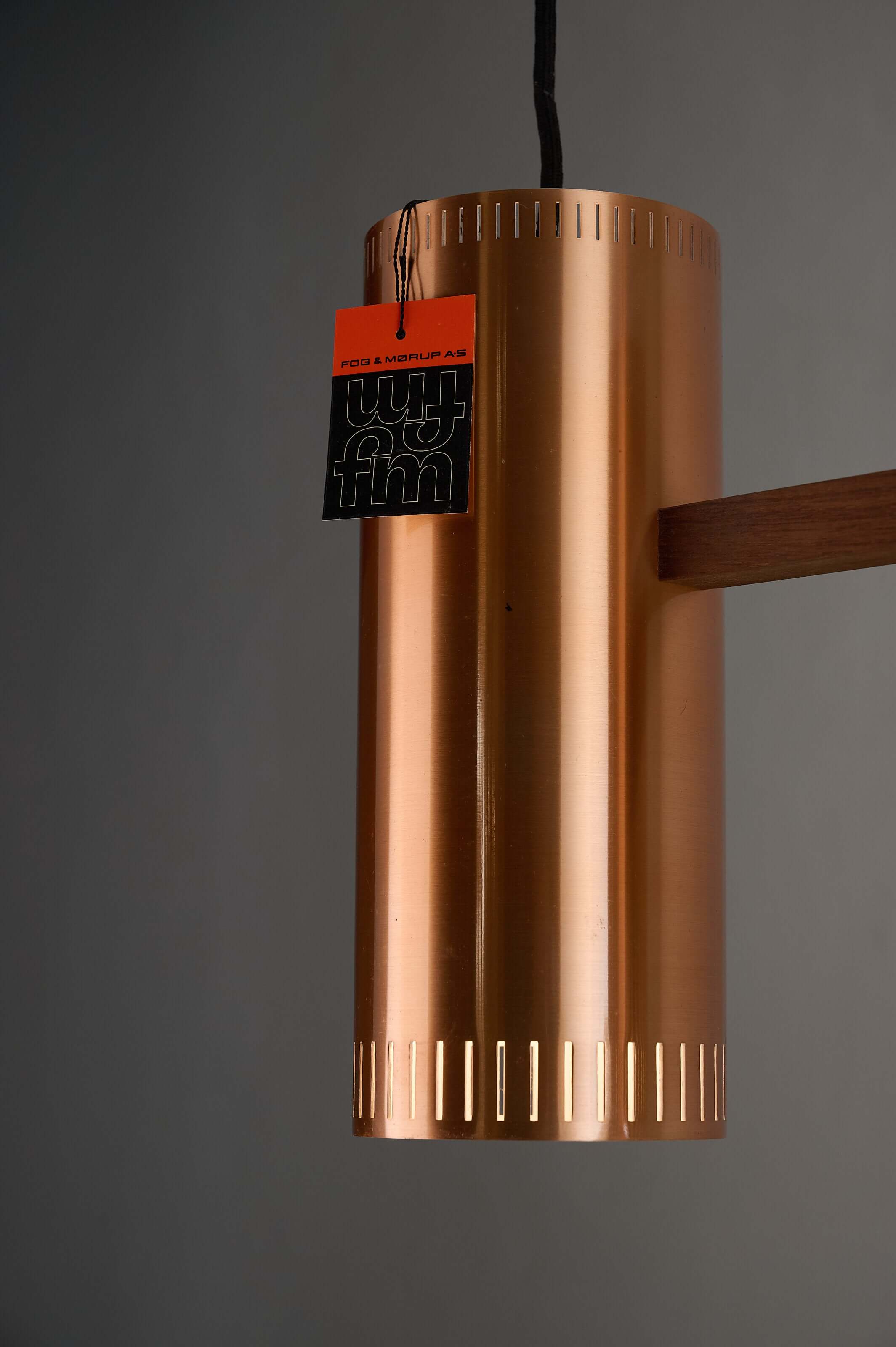 Copper "Cylindre III" 3-Light Linear Pendant by Jo Hammerborg for Fog & Mørup, 1960 hanging lamp with cylindrical shade