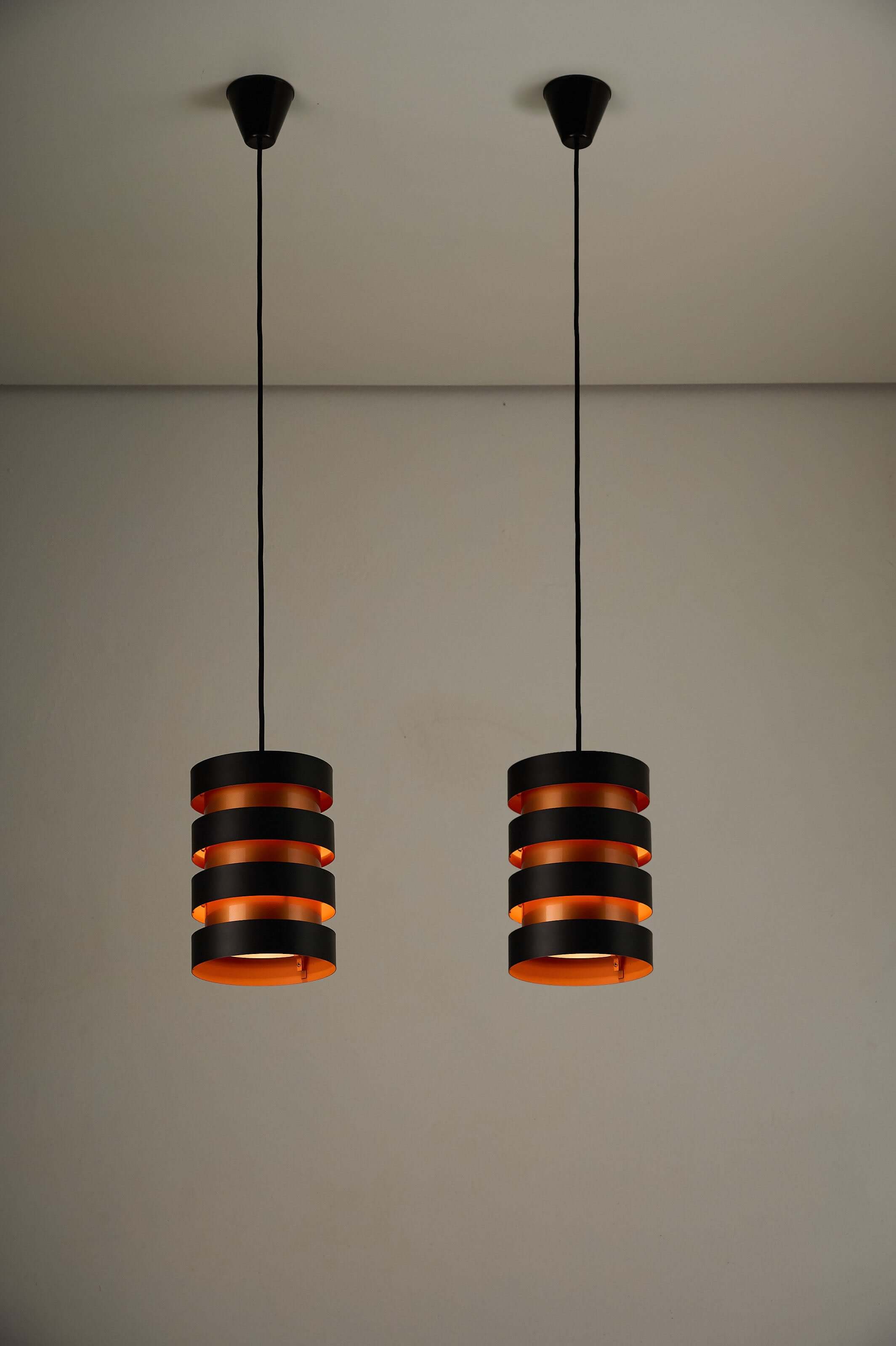 Black and Copper "Eiffel" Pendant by Jo Hammerborg for Fog & Mørup hanging lights in a modern interior.