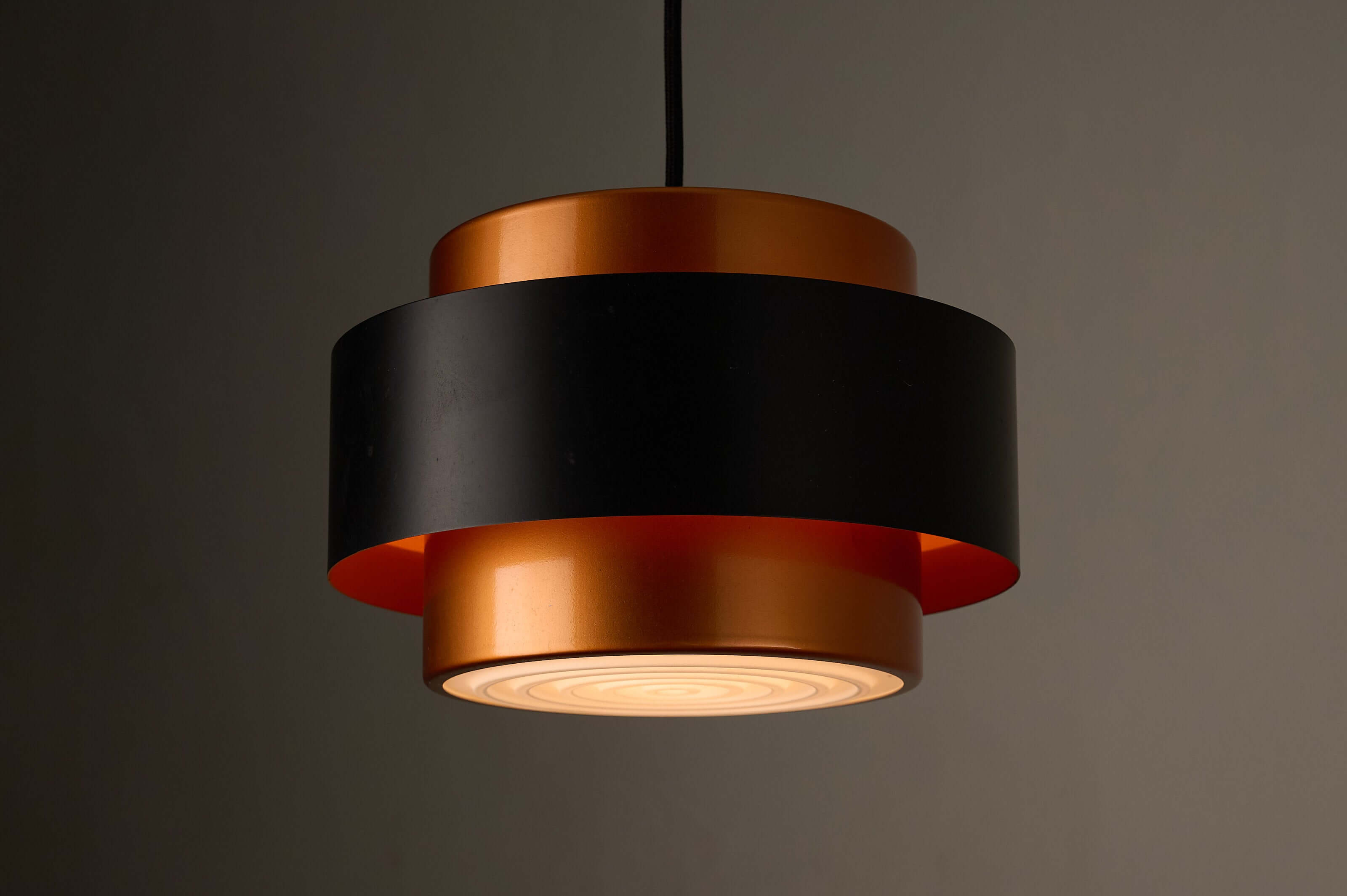 Copper and Black "Juno" Pendant by Jo Hammerborg for Fog & Mørup, 1963 hanging light fixture.
