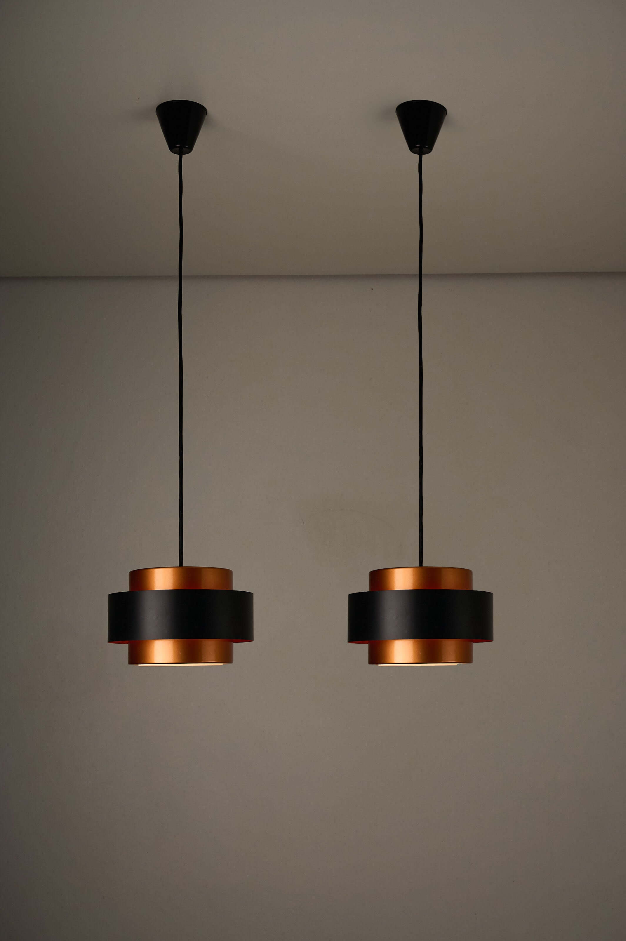 Copper and Black "Juno" Pendant by Jo Hammerborg for Fog & Mørup, 1963 hanging lights in a modern setting.