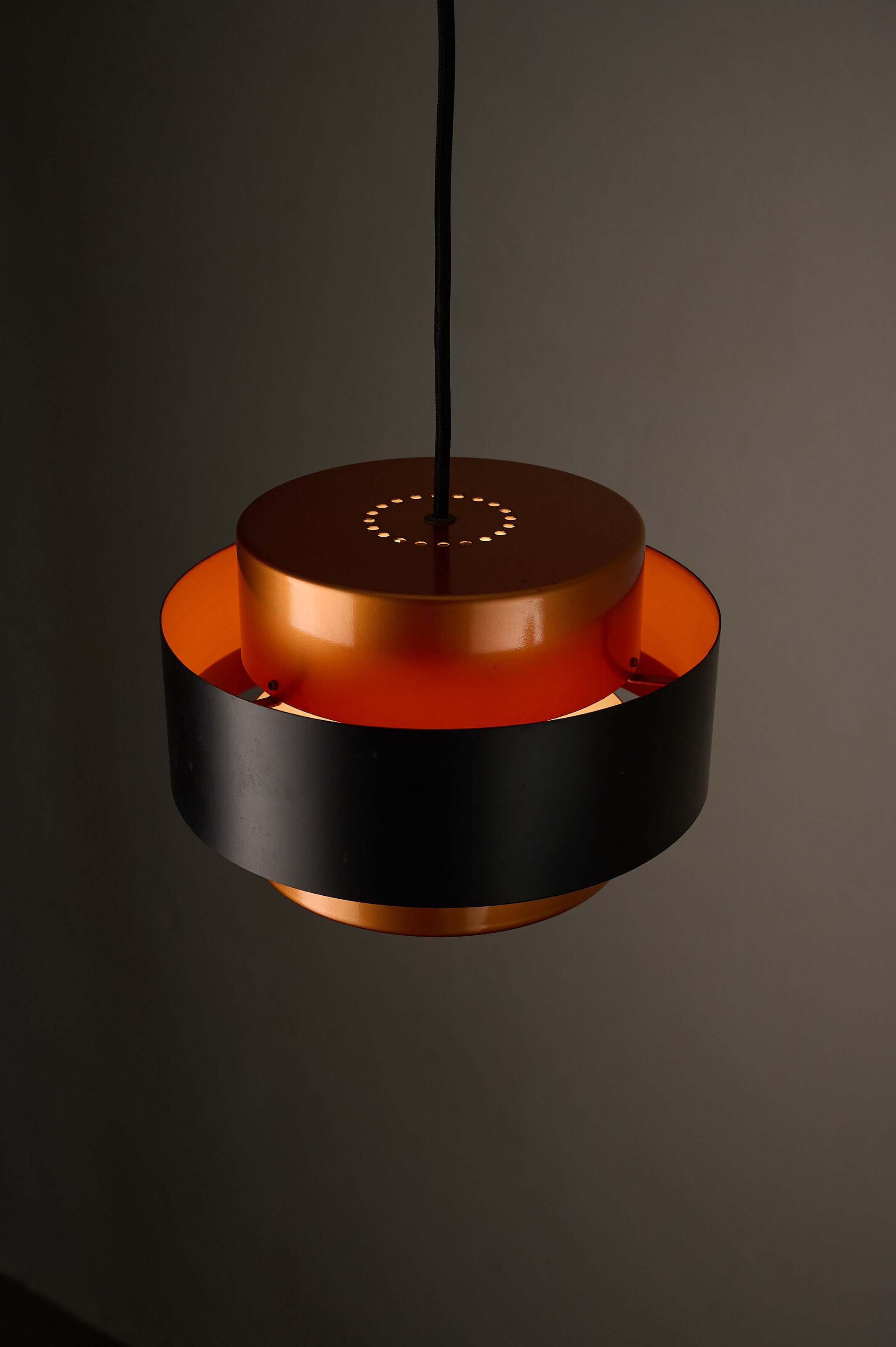 Copper and Black "Juno" Pendant by Jo Hammerborg for Fog & Mørup, 1963 hanging lamp with matte black and copper design.